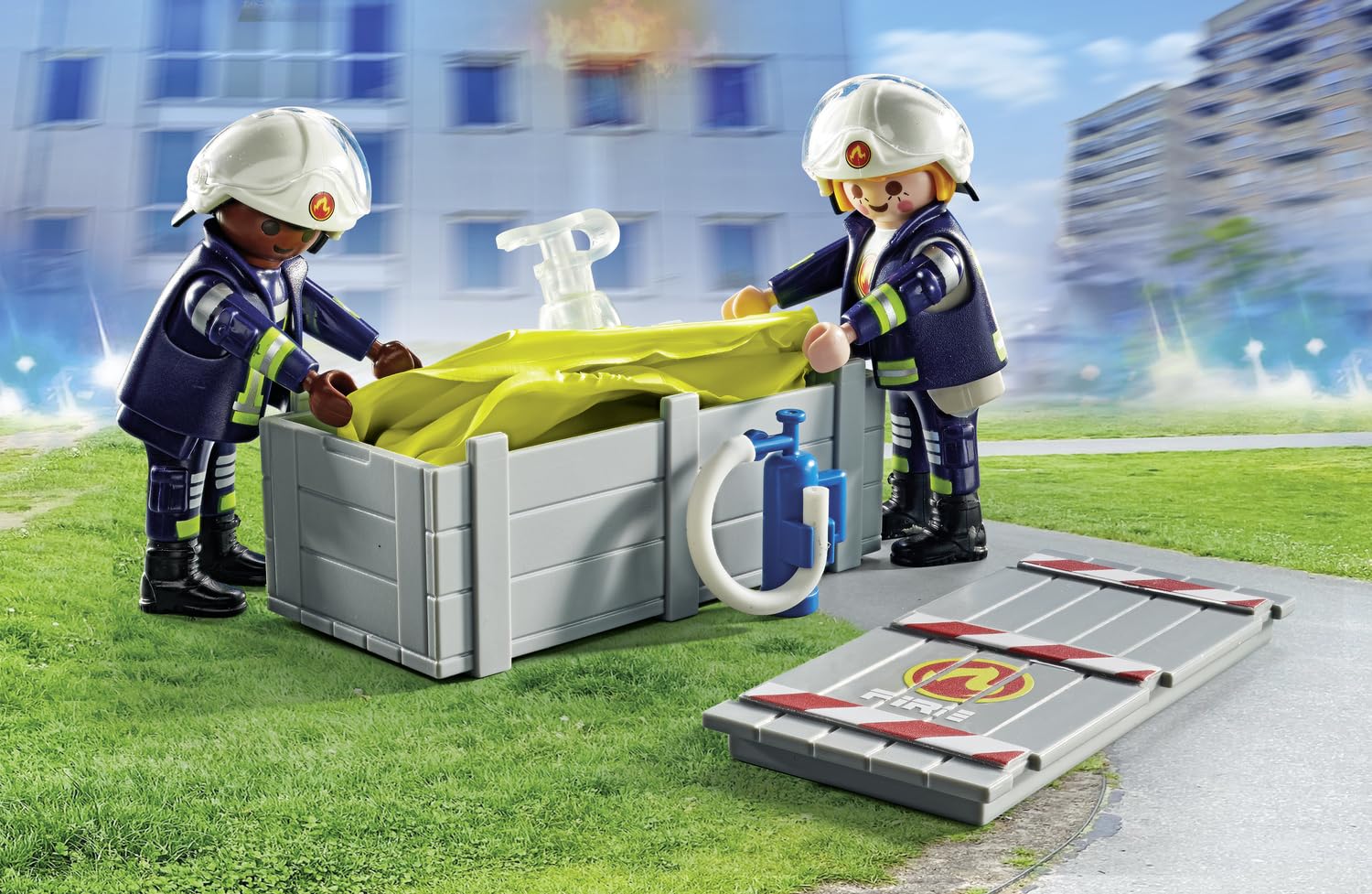 Playmobil 71465 Action Heroes: Firefighters with Air Pillow - Rescue Playset for Kids 4+