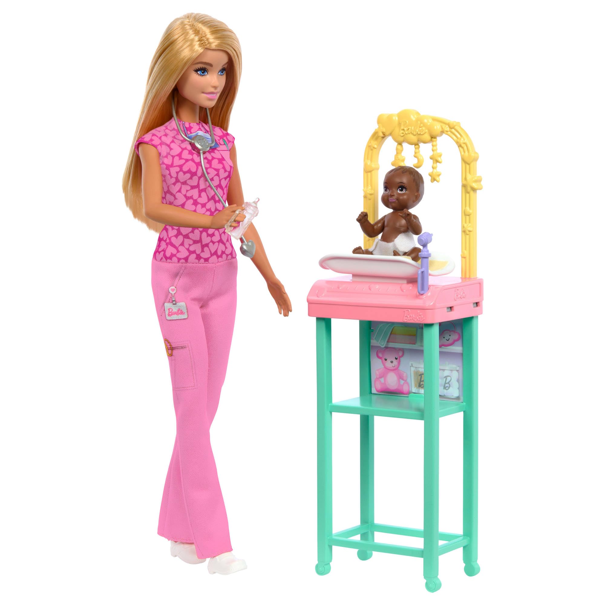 Barbie Baby Doctor Doll Playset - Pink Scrubs, Stethoscope & Baby Patient for Kids 3+