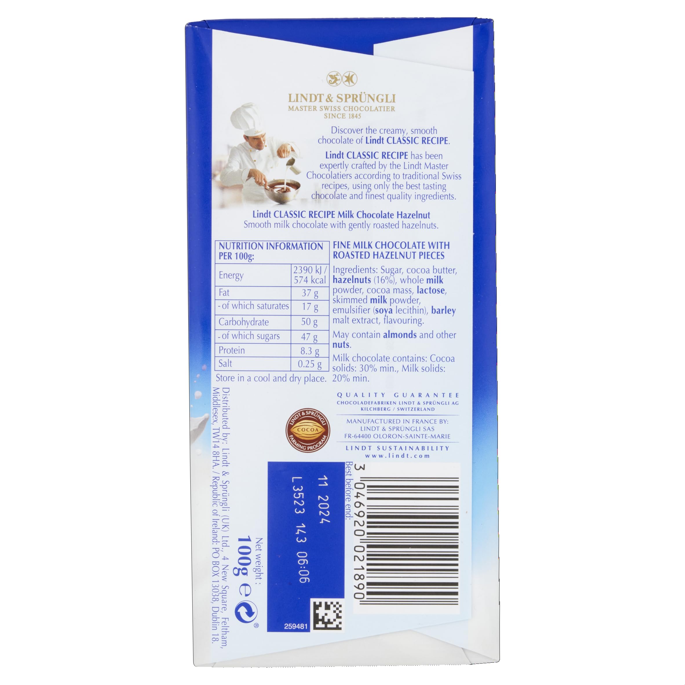 Lindt Classic Recipe Milk Hazelnut Chocolate Bar 100g 4