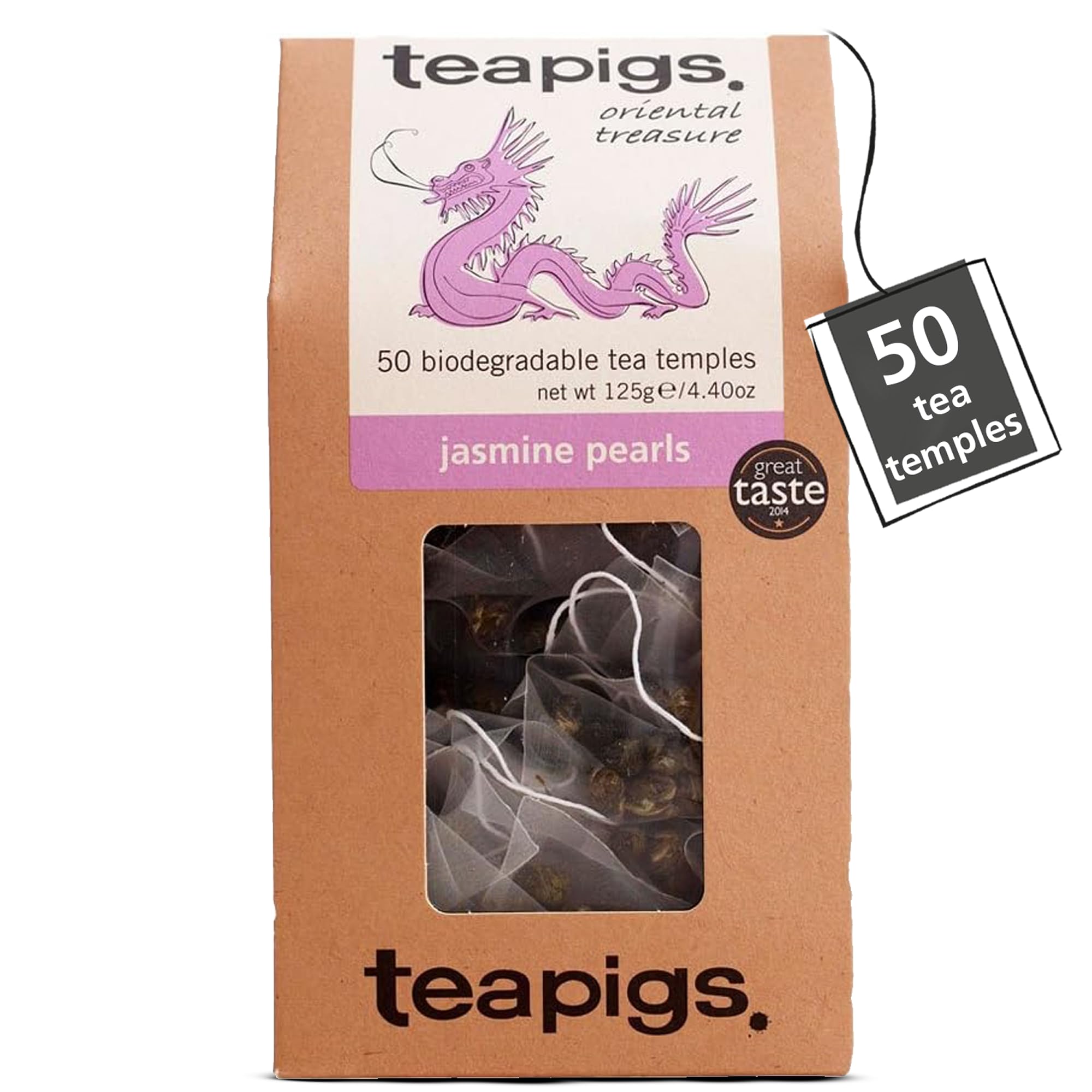 teapigs Jasmine Pearls Green Tea - Hand-Rolled Jasmine Infused Tea Bags, 50 Biodegradable Tea Temples
