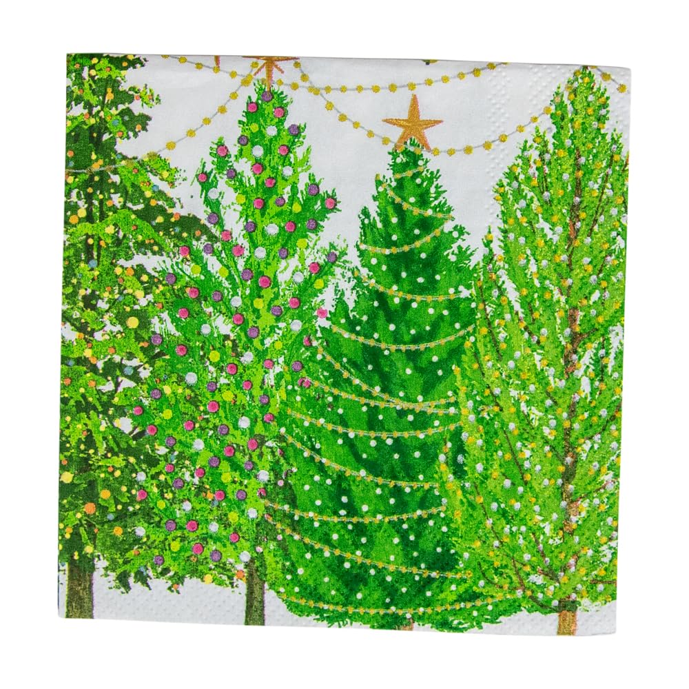 Caspari Christmas Trees with Lights Printed Cocktail Napkins - 20 Pack 6