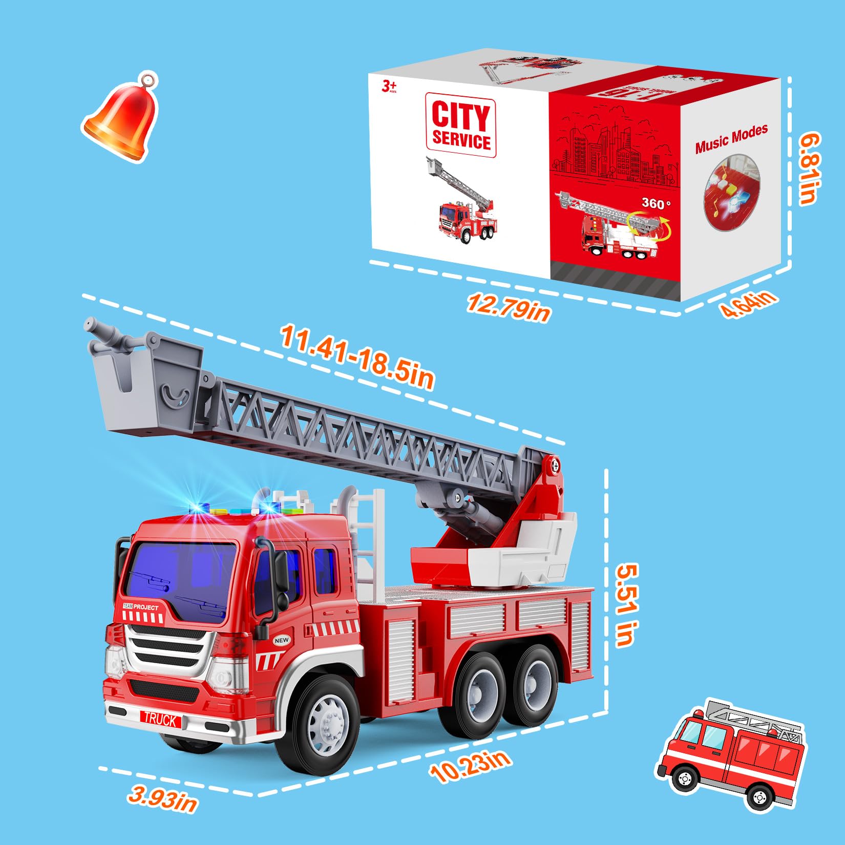 GizmoVine Fire Engine Toy - 1:16 Scale Light-Up & Sound Fire Truck for Toddlers 2-5 Years 9