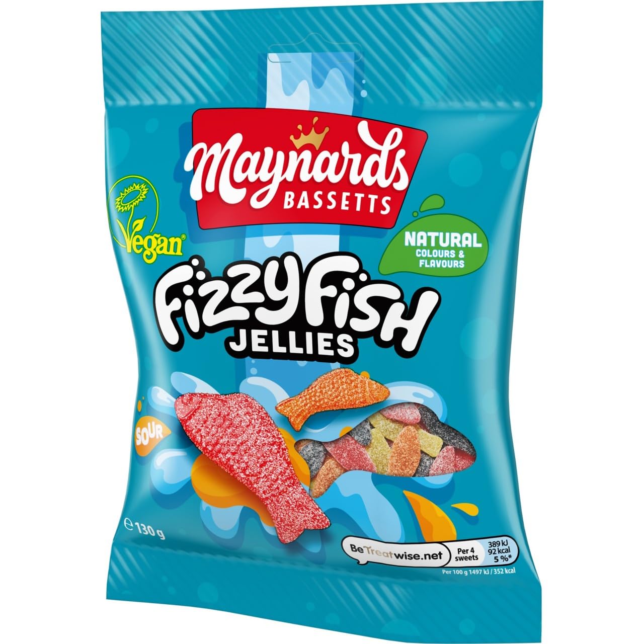 Maynards Bassetts Fizzy Fish Soft & Fizzy Fruity Jelly Sweets - 130g Bag