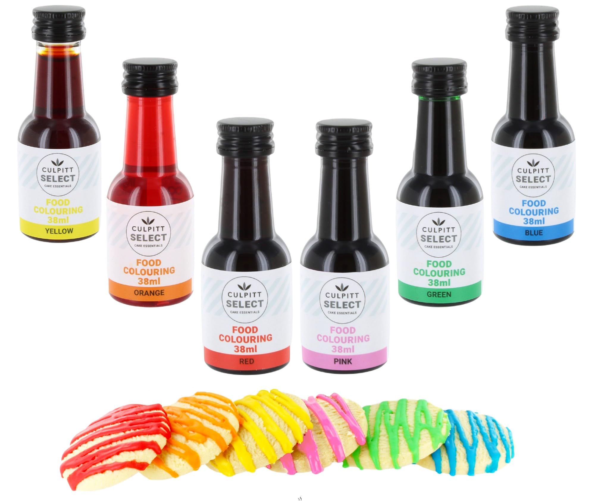 Culpitt Select - Liquid Food Colouring 6 Pack | Red, Orange, Yellow, Blue, Green, Pink | 38ml Bottles