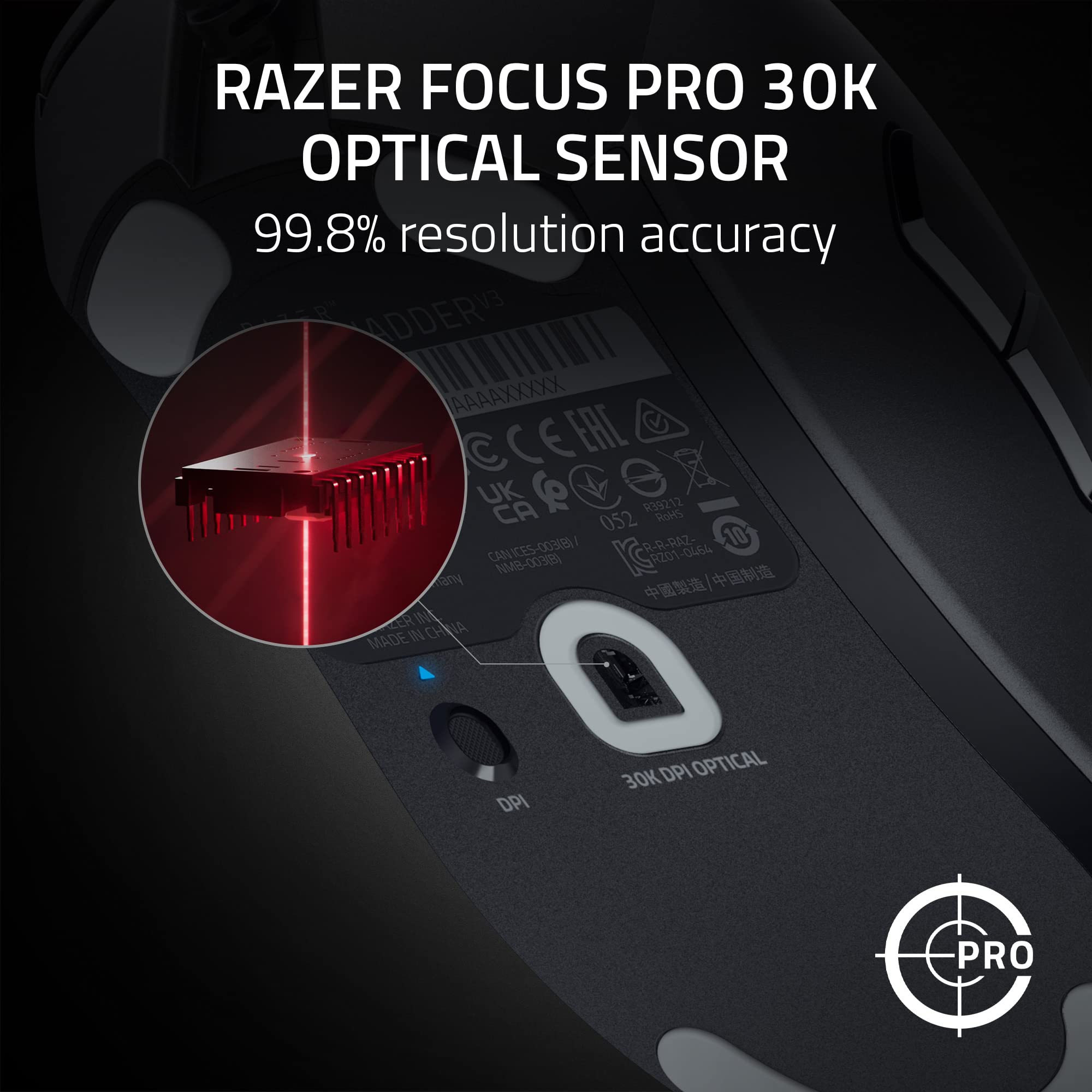 Razer DeathAdder V3 Wired Gaming Mouse: 59g Ultra Lightweight - Focus Pro 30K Optical Sensor - Fast Optical Switches Gen-3-8K Hz HyperPolling-6 Programmable Buttons -Ergonomic -Speedflex Cable- Black 7