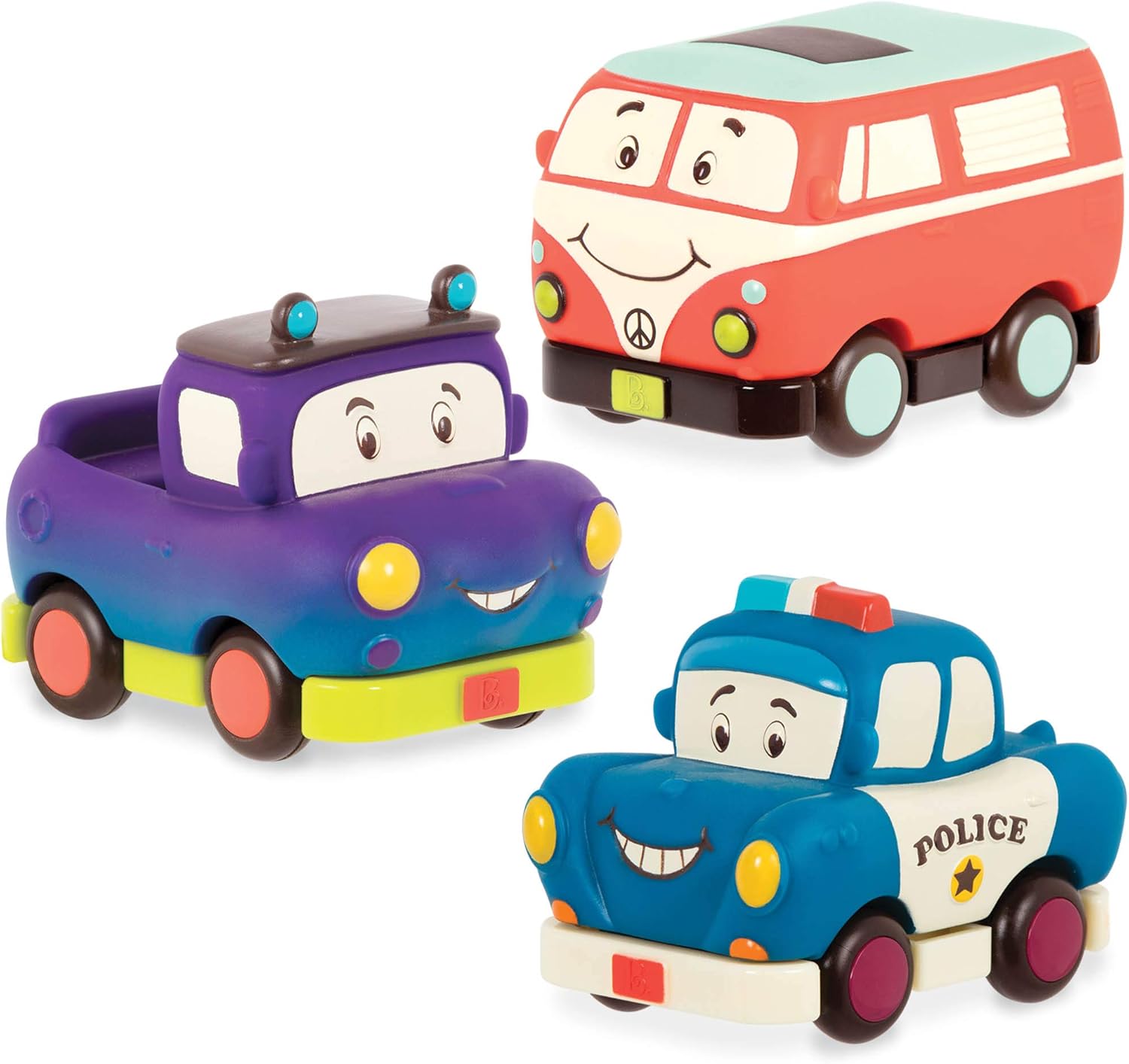 B. Toys Mini Pull-Back Vehicles Set - 3-Pack Friction Cars for Toddlers 12 Months+
