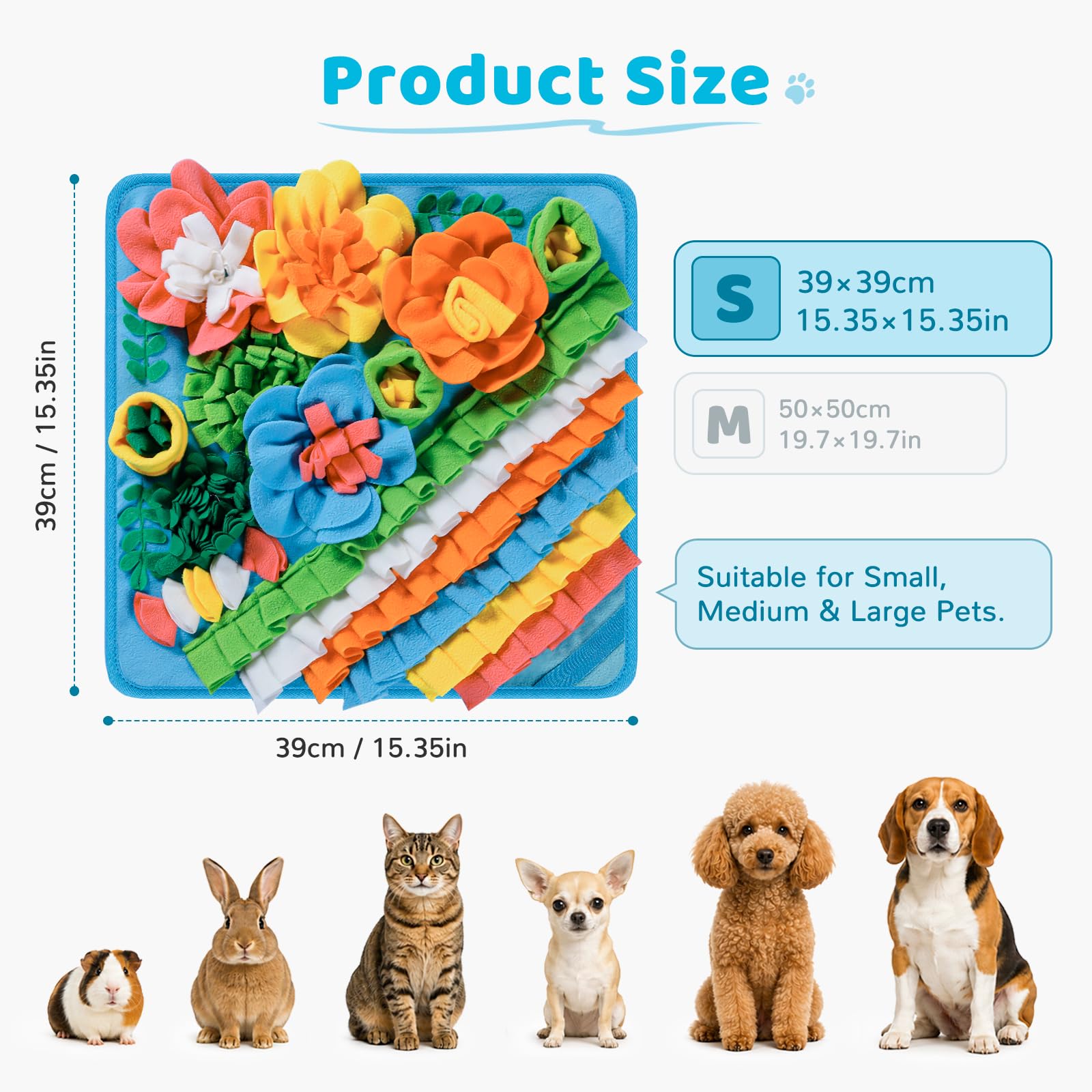 Gimars Snuffle Mat for Dogs - Interactive Puzzle Toy, Slow Feeder, Stress Relief | 39x39cm Blue 2