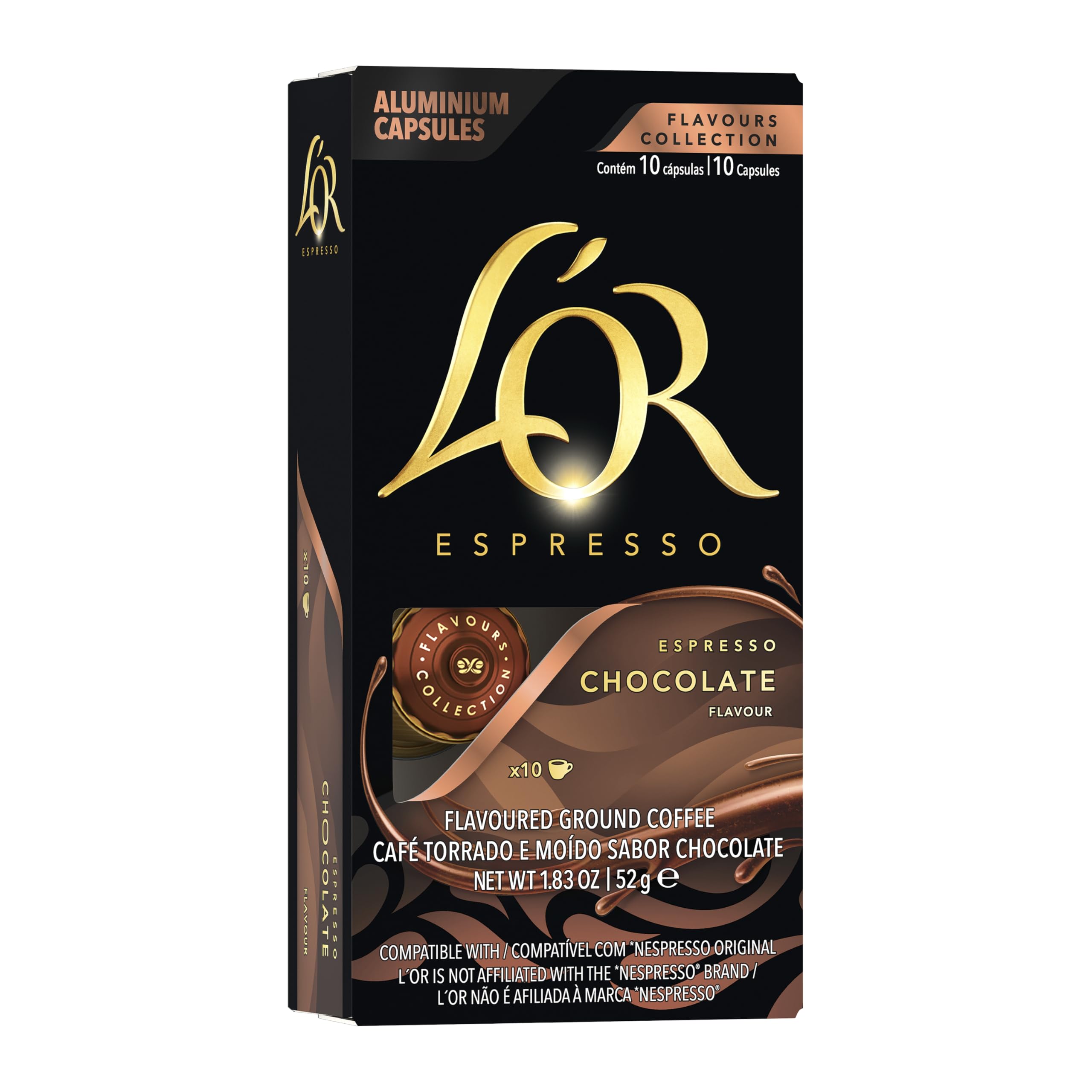 L'OR Espresso Chocolate Flavour Coffee Pods X10 (Pack of 10, 100 Aluminum Capsules)