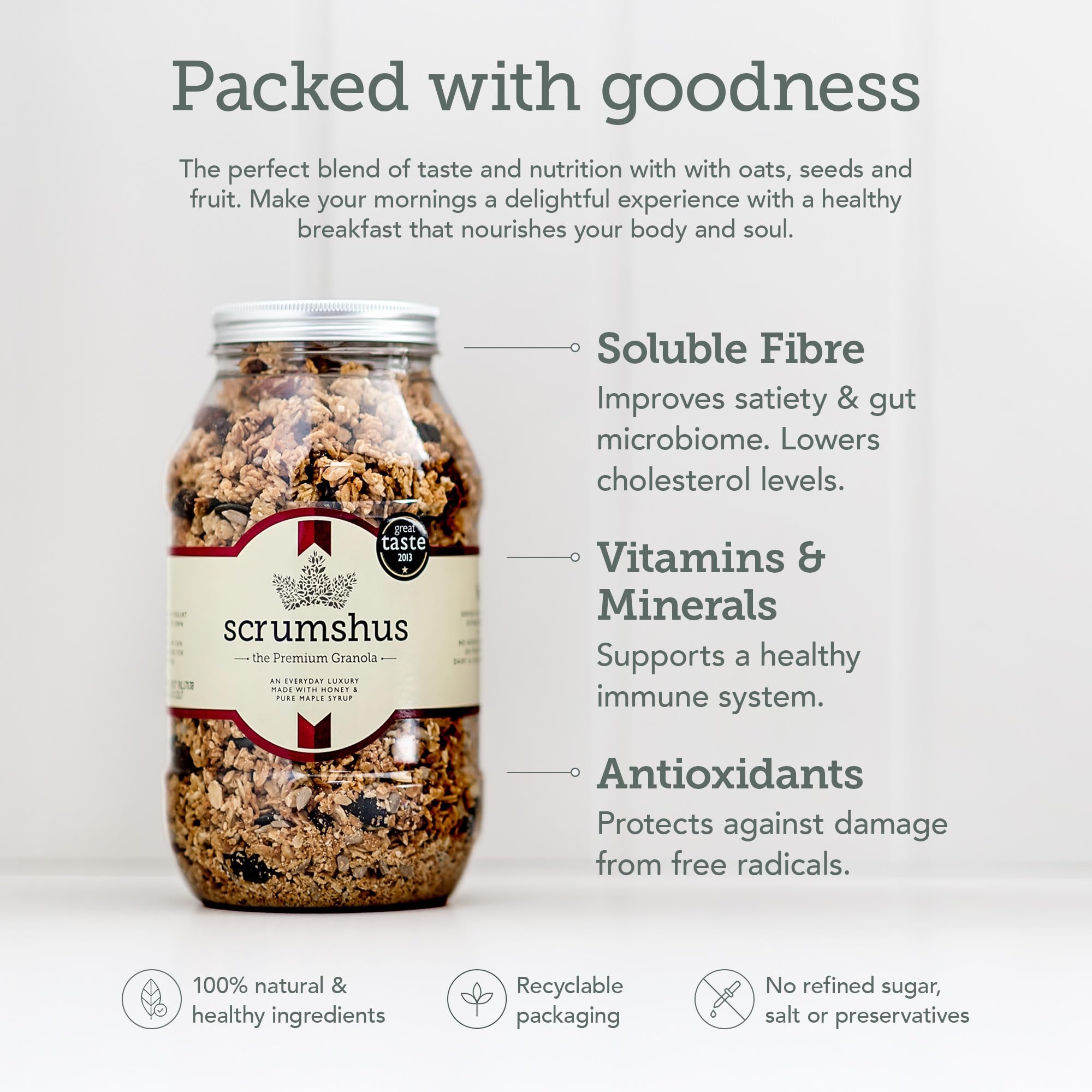 Scrumshus No Added Salt Luxury Granola (500g) - Made with Honey & Pure Maple Syrup, GMO Free, Recyclable Packaging 7
