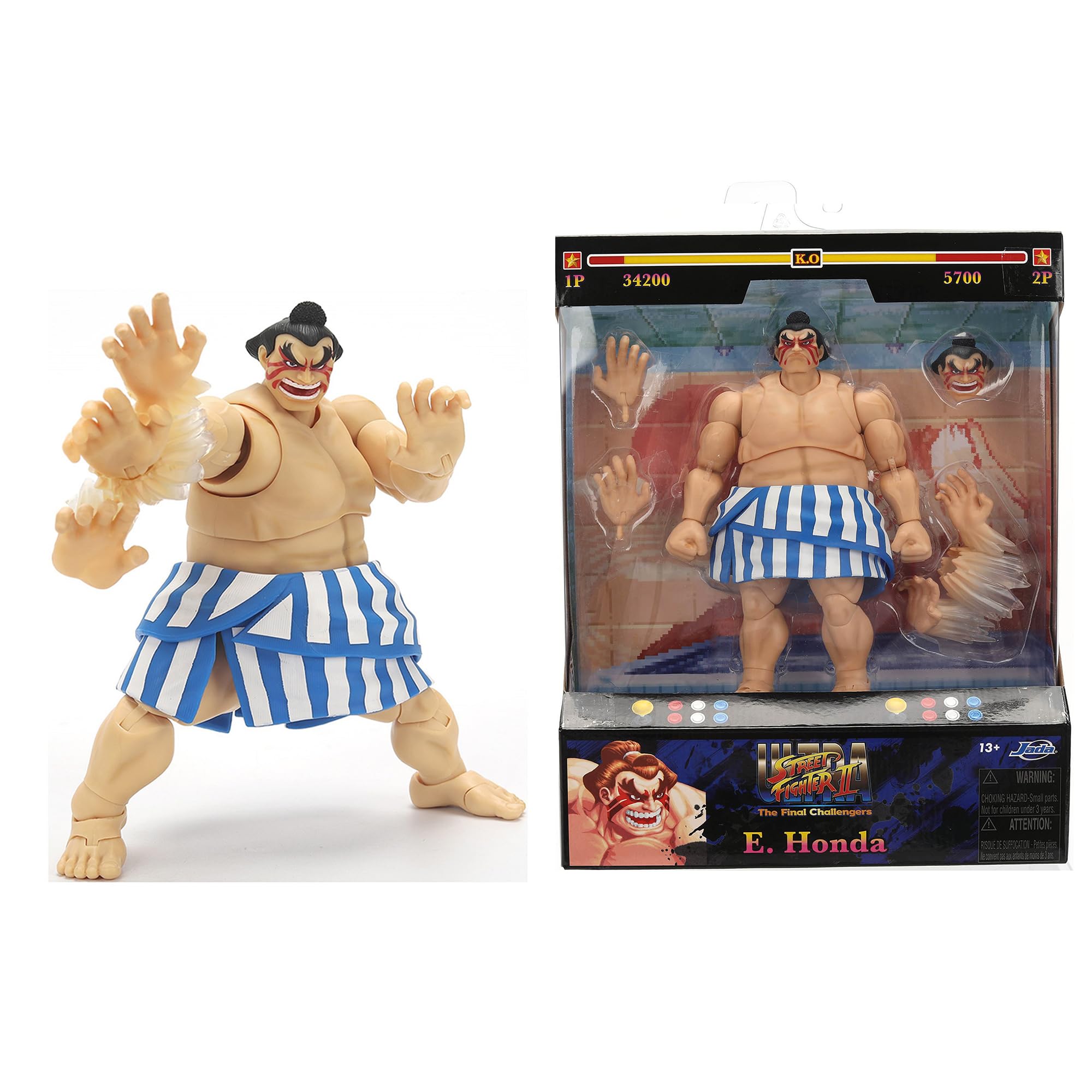 Jada Street Fighter II E. Honda Action Figure - 16 cm Tall, Fully Articulated, Collector Packaging