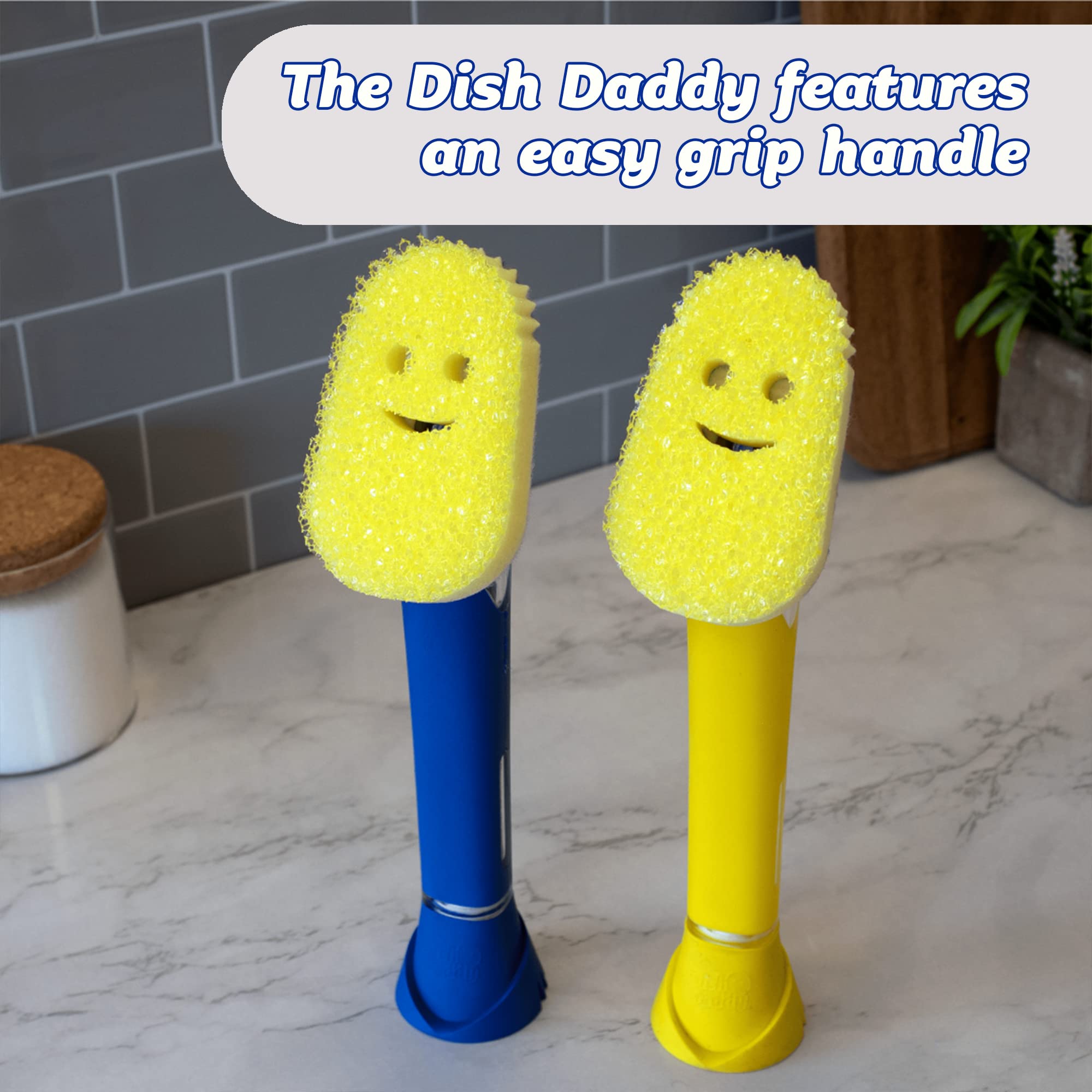 Scrub Daddy Dish Wand Scrubbing Brush with Handle - Soap Dispensing Dish Brush with Detachable Sponge Head, Blue 3