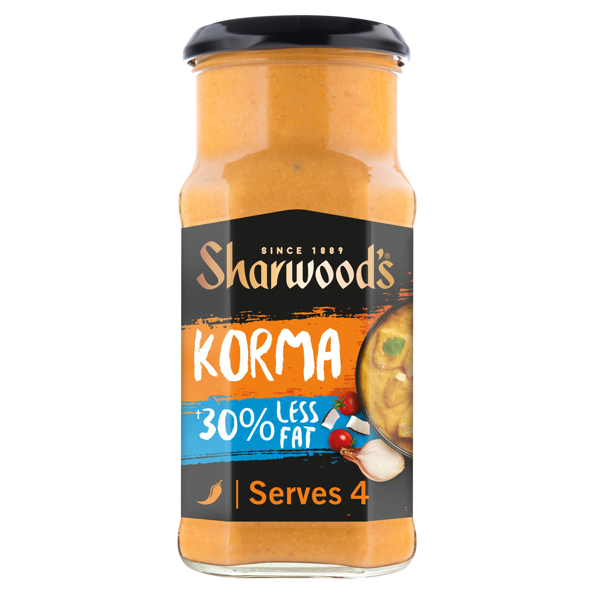 Sharwood's Indian Korma Sauce – 30% Less Fat, Creamy Coconut & Tomato Blend, 420g