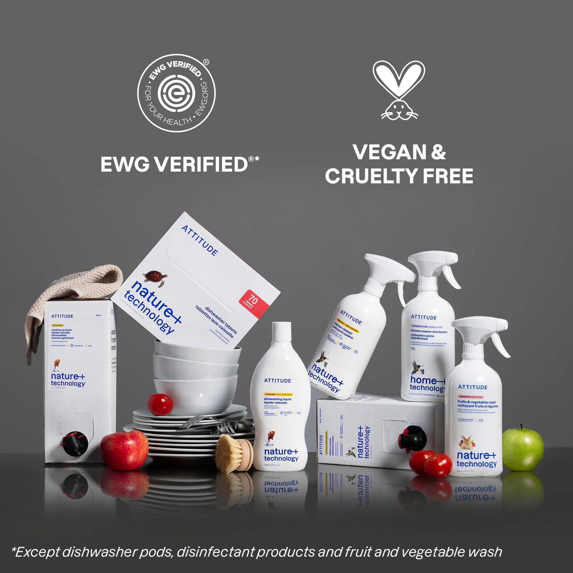 ATTITUDE - Washing Up Liquid, EWG Verified, Plant-Based & Vegan Dish Soap