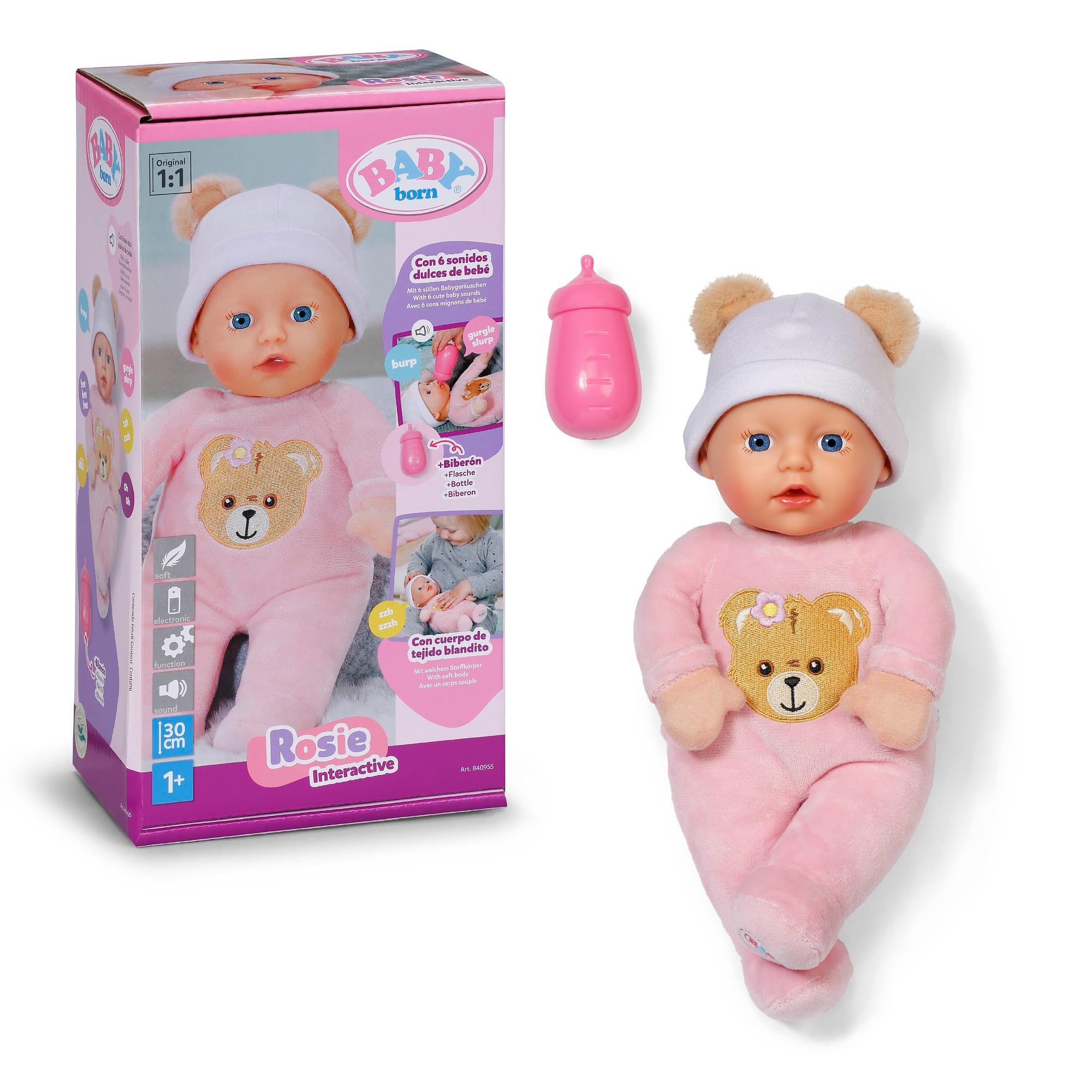 BABY born Interactive Rosie 30cm Soft Doll with 6 Sounds & Bottle | Ages 1+ 1