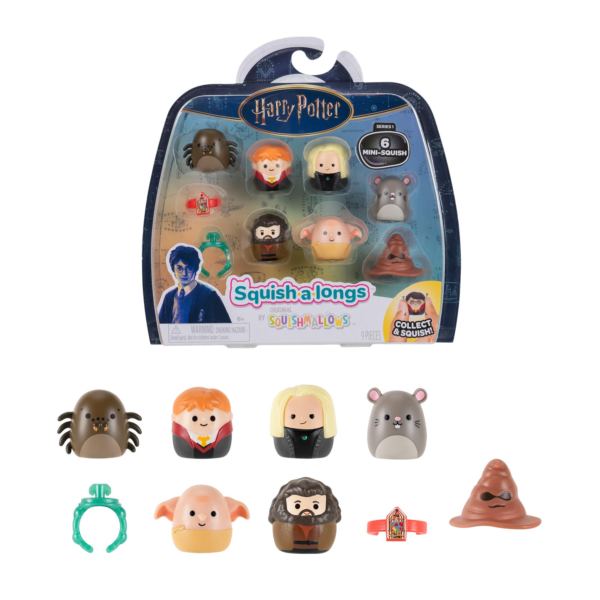 Squish-a-longs Harry Potter Mini-Squish + Accessory 6-Pack - Ron, Scabbers, Dobby, Lucius Malfoy, Aragog, Hagrid