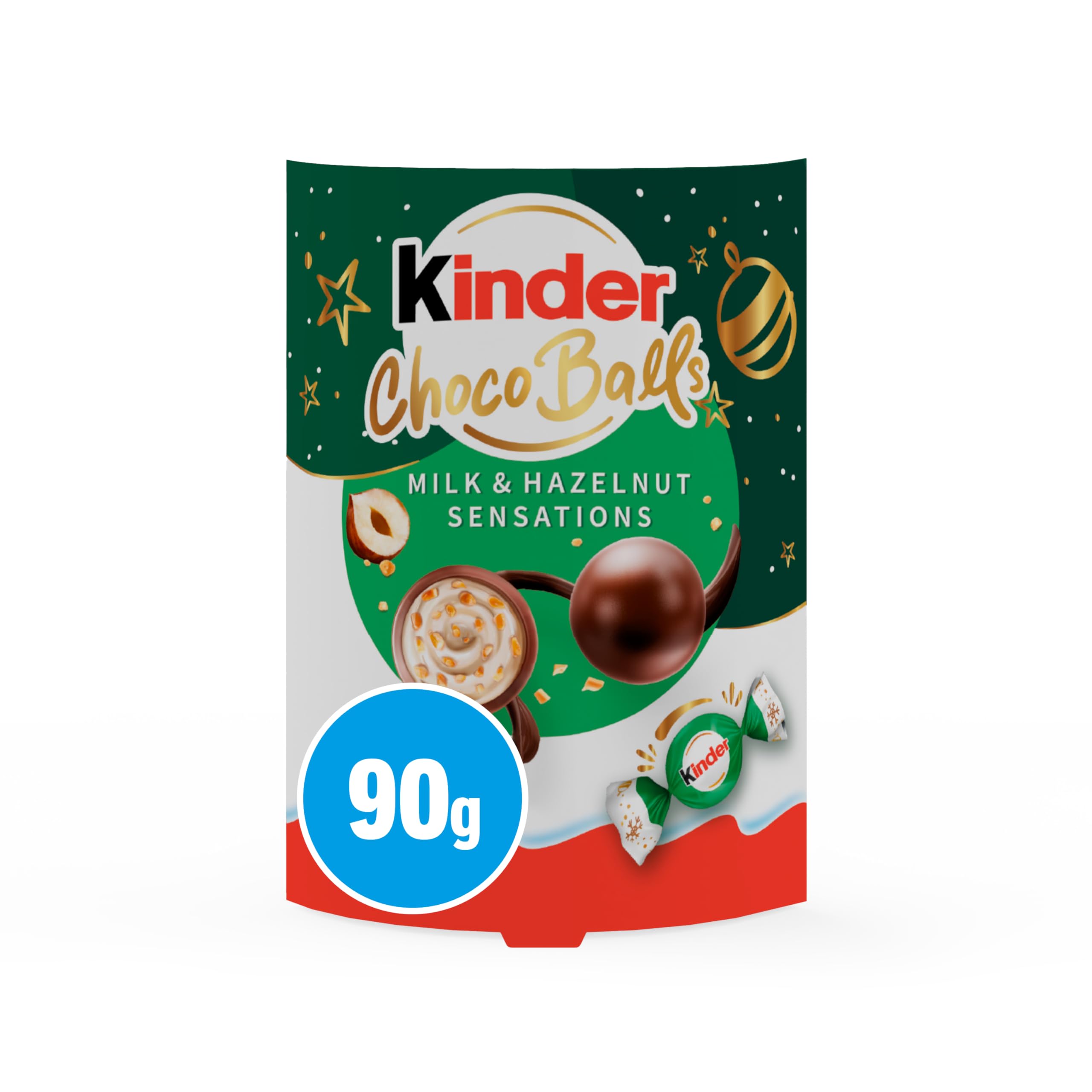 Kinder Balls G90x17 Milk & Hazelnut Chocolate Candy Variety Pack Christmas Edition