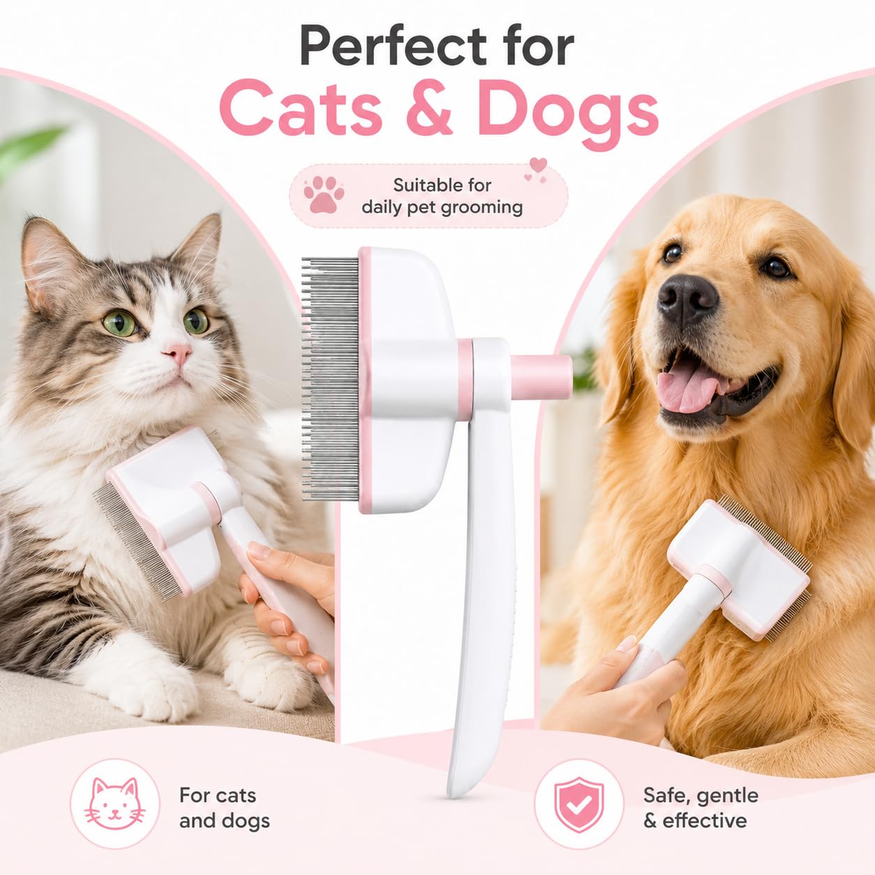 JADUFHU Self-Cleaning Cat Grooming Brush - Undercoat Removal | Stainless Steel Bristles | Pink 4