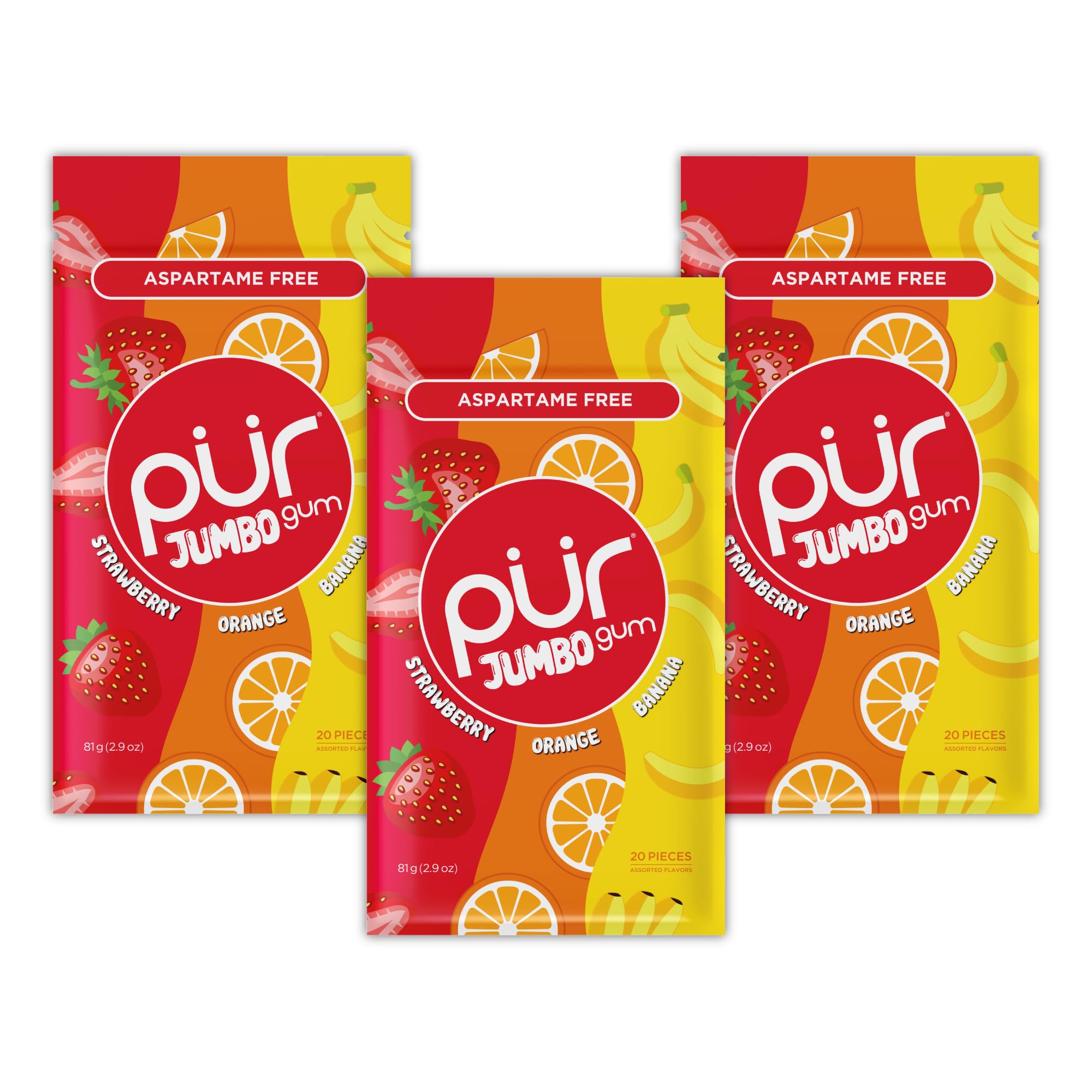 PUR Jumbo Gum - Chewing Gum (Aspartame Free, Sugar Free, Xylitol Sweetened)