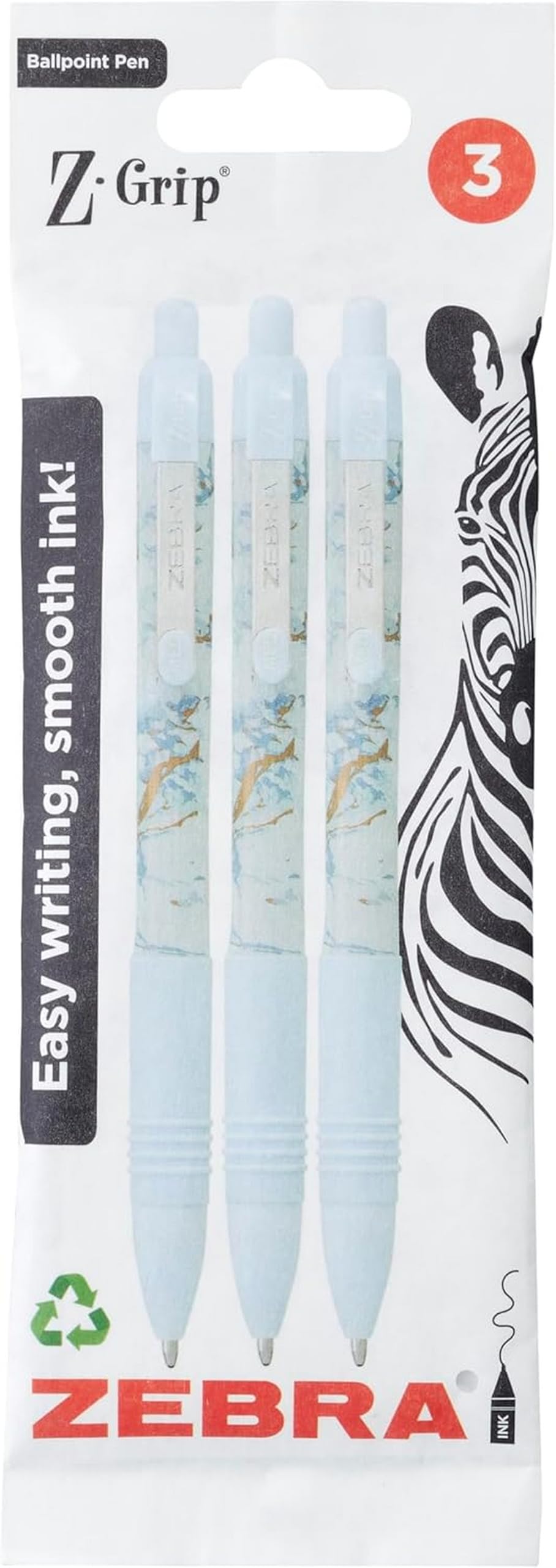 Zebra Pen Z-Grip Smooth Glam Retractable Ballpoint Pens - Black Ink, 1.0mm Medium Point, 3 Pack 1