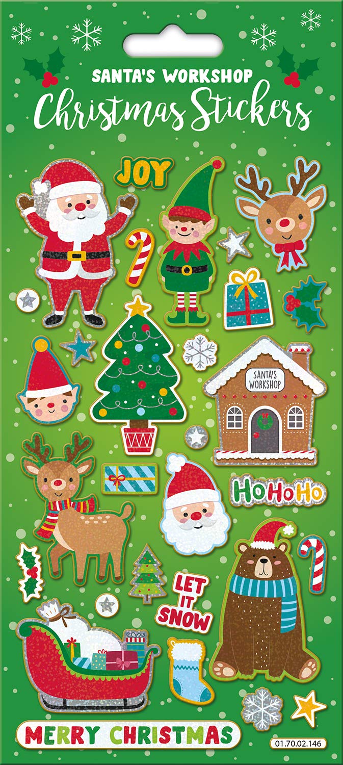 Paper Projects Sparkly Reusable Christmas Sticker Collection - Snowy Friends, Santa's Workshop, Holly Jolly Designs