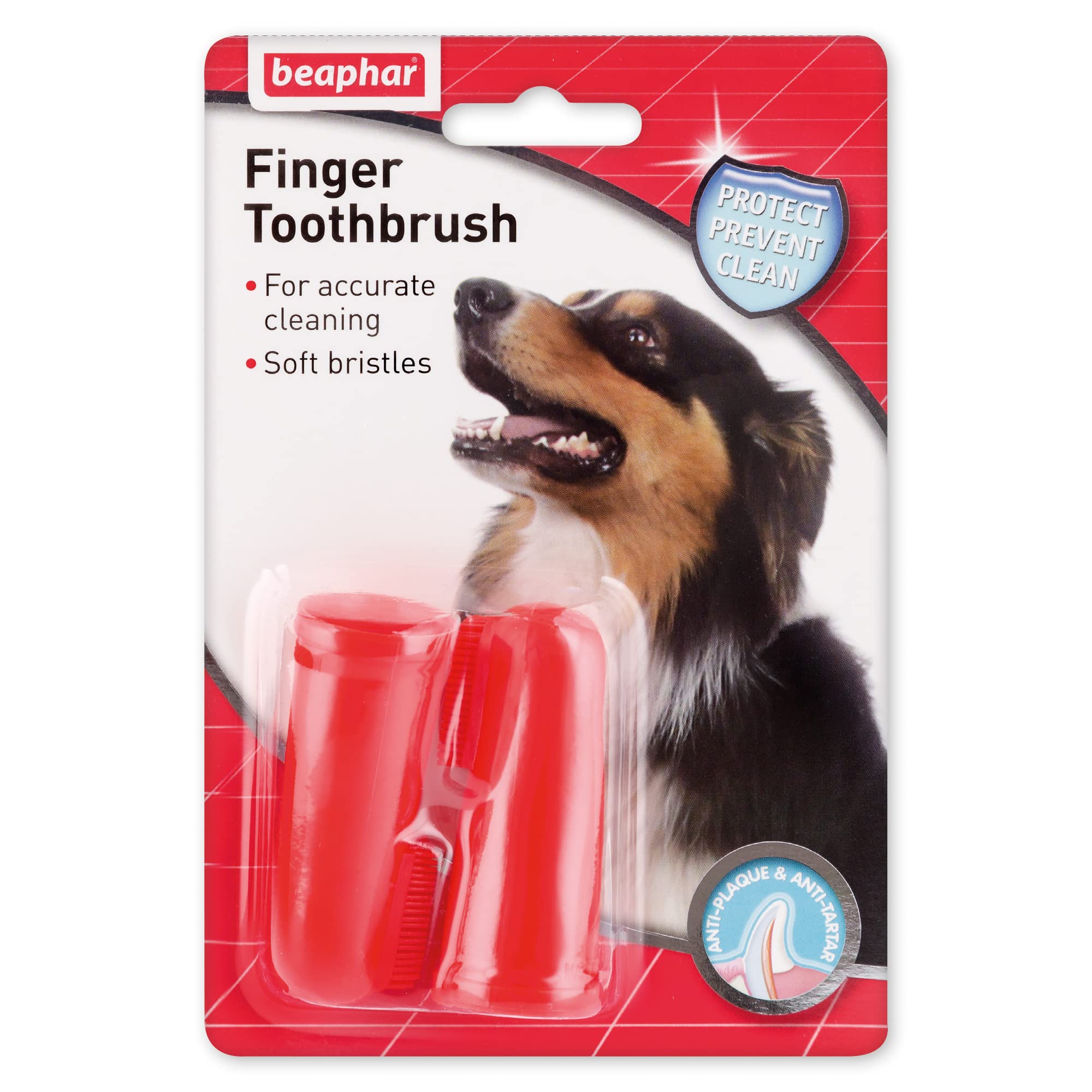 Beaphar Finger Toothbrush for Dogs and Cats - Gentle Cleaning, Red, 2 Count Pack