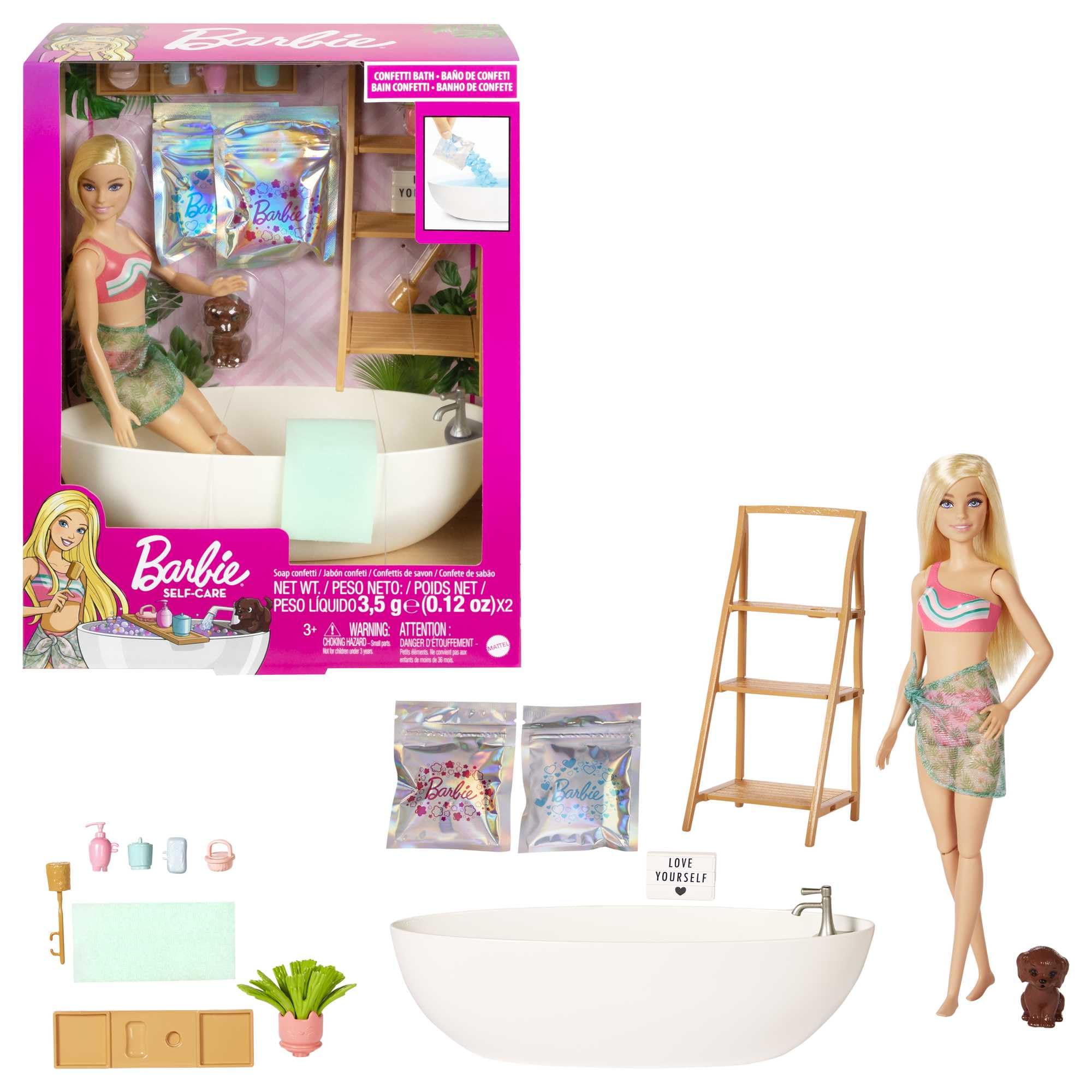 Barbie Confetti Bathtub Playset with Doll, Puppy & 17-Piece Accessories 8