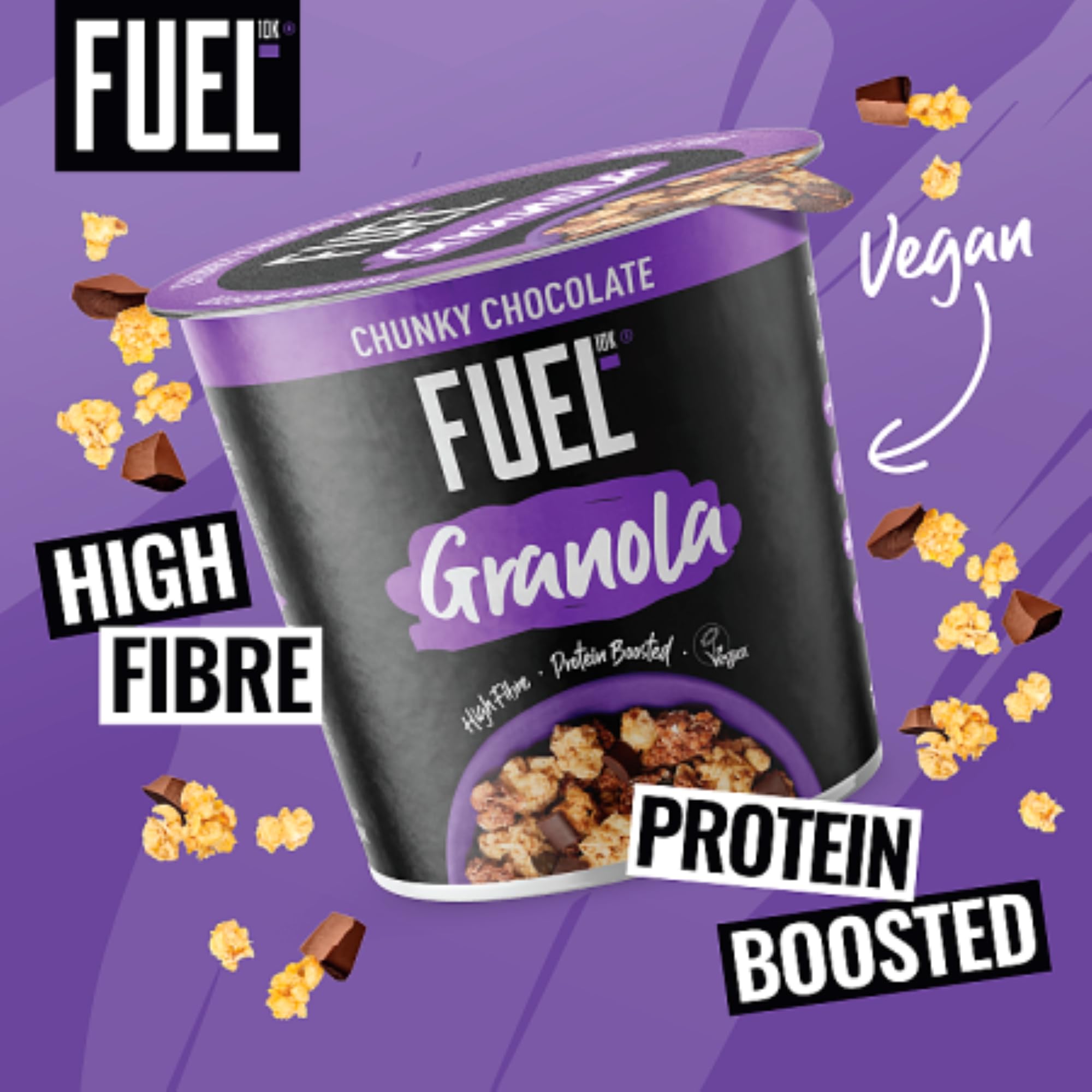 FUEL10K Chocolate Protein Granola Cereal Pot, 70g (Pack of 8) - Vegan-Friendly, High Protein Breakfast Snack 4