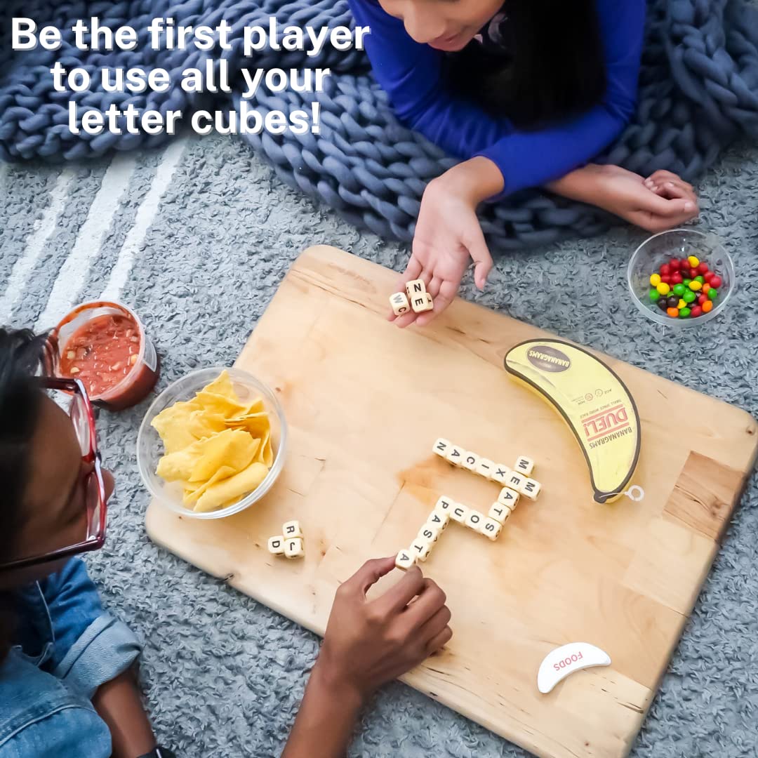 BANANAGRAMS Duel Word Game for Two Players with 24 Letter Dice and Banana-Themed Challenge Cards 5