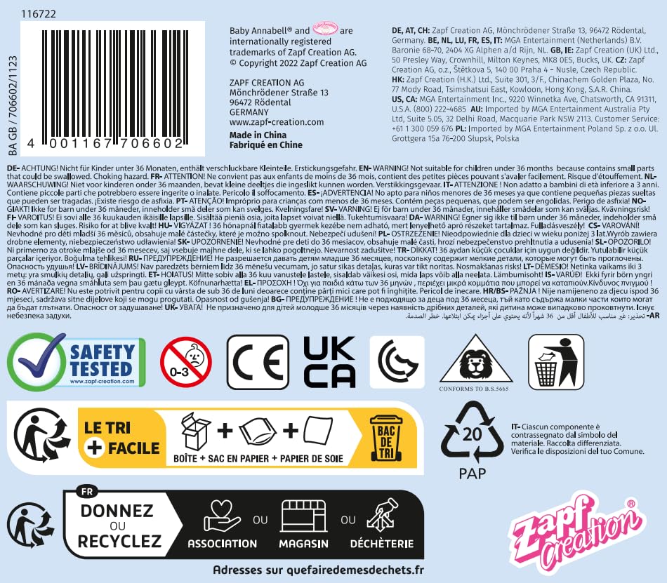 Baby Annabell Potty Set - Includes Potty, Nappies, Tissue Dispenser & Soap Pump for 43cm Dolls - 706602 14