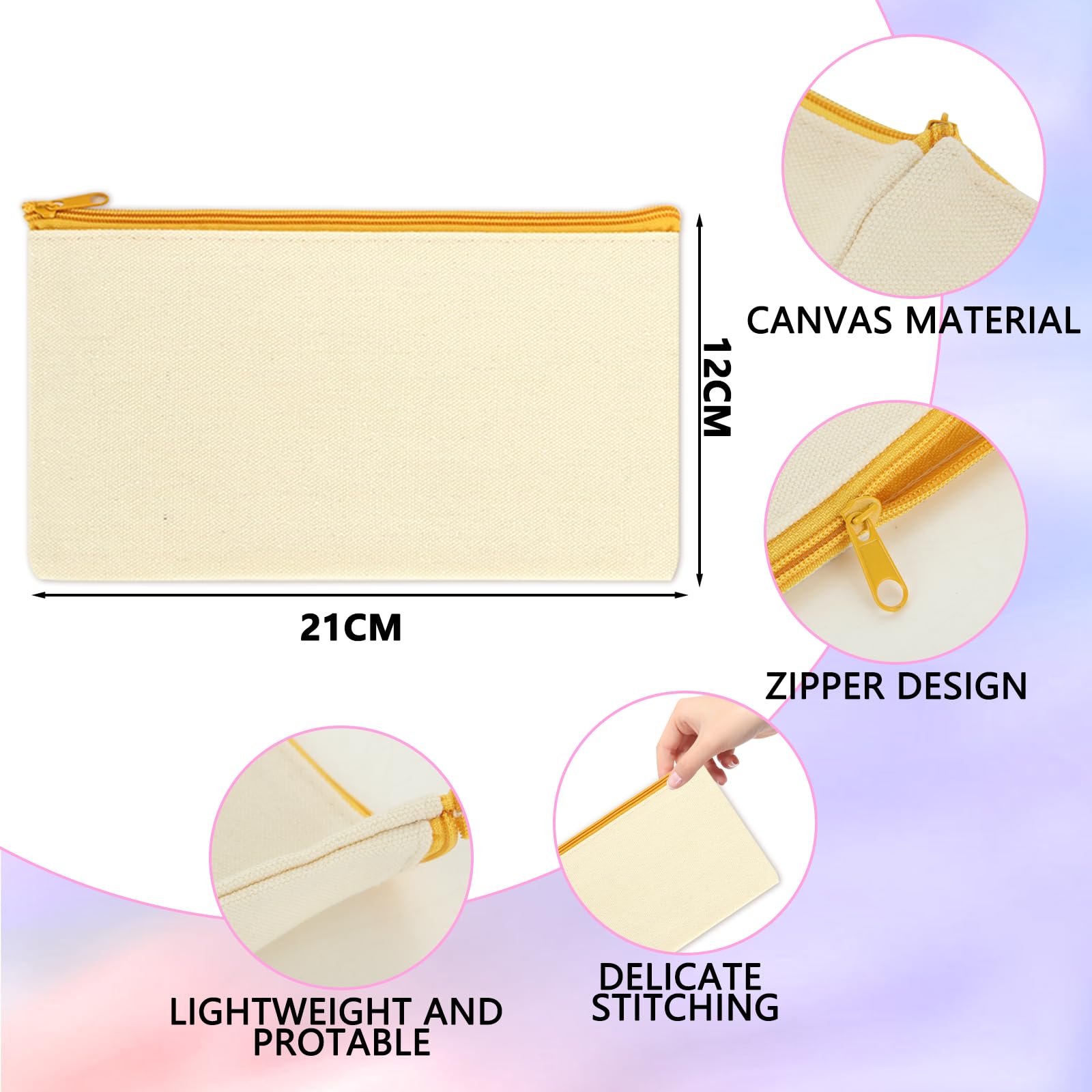 ASelected Multipurpose Canvas Zipper Bags - 15 Pcs Plain Canvas Pouches | 21x12CM | Grey