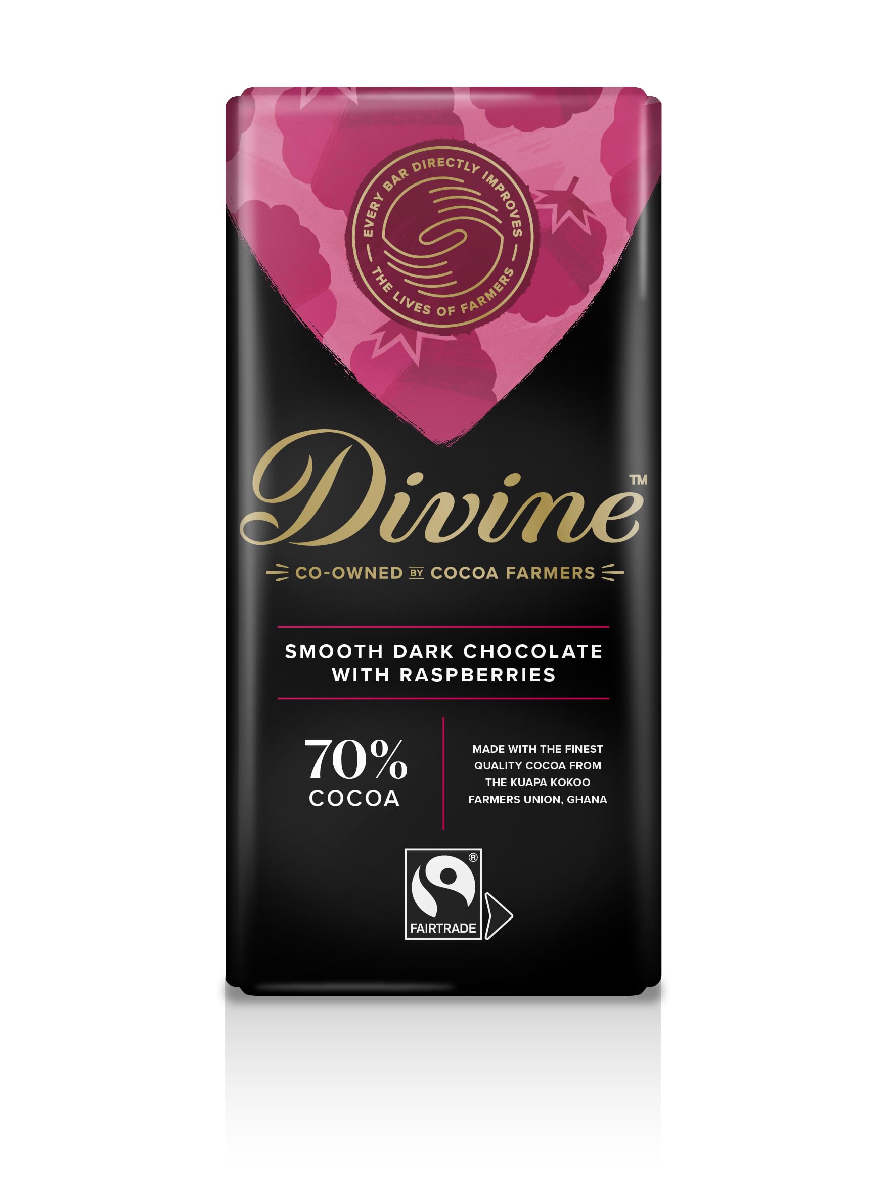 Divine - 70% Dark Chocolate with Raspberries Bar (90 g)