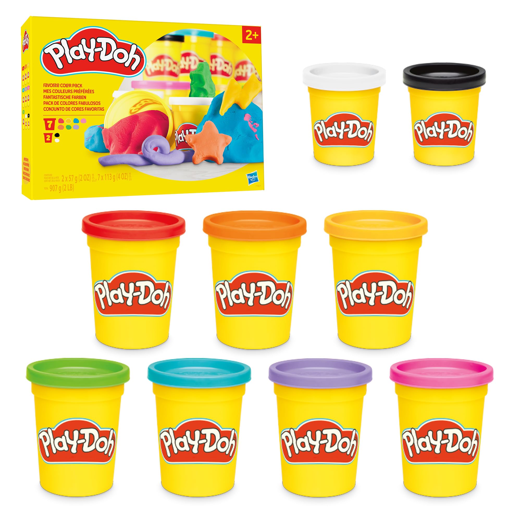 Play-Doh Lieblingsfarben 9er-Set mit 7 großen und 2 kleinen Dosen – Rot, Orange, Gelb, Grün, Blau, Lila, Pink, Schwarz, Weiß