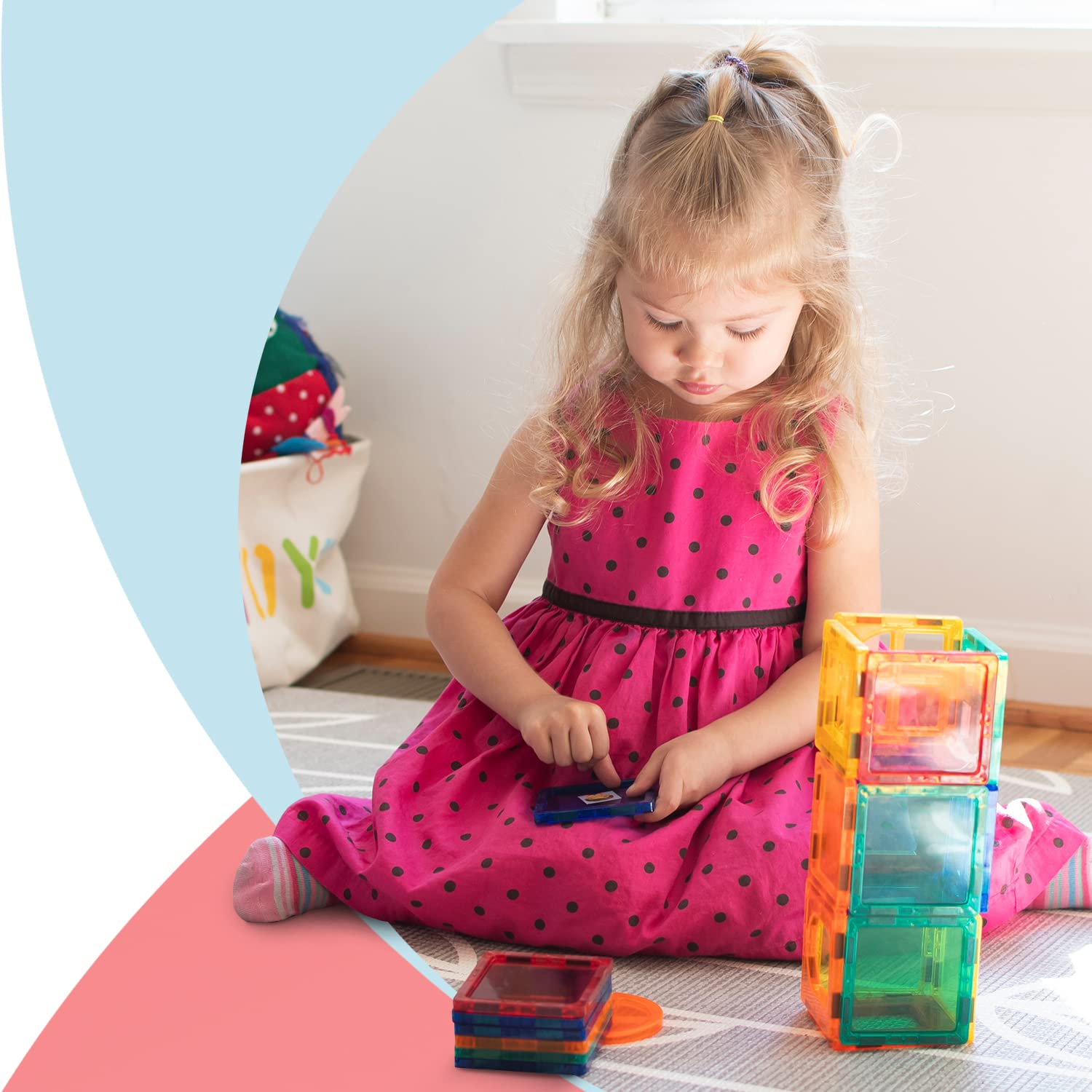 kidoola 53pc Magnetic Building Block Set - Educational STEM Toy for Kids 3+ 4