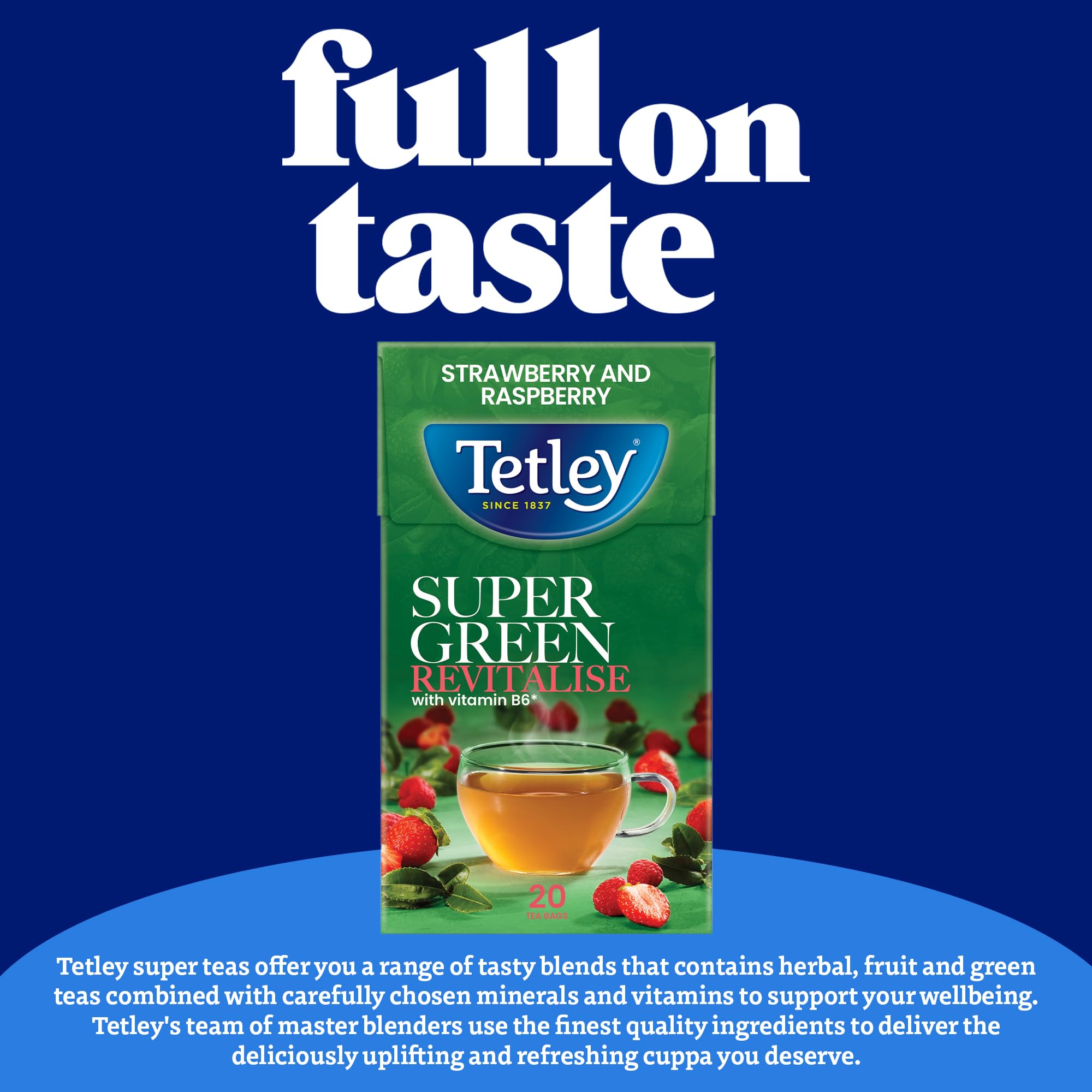 Tetley Super Green Tea Boost Strawberry & Raspberry Teabags - 20 Count