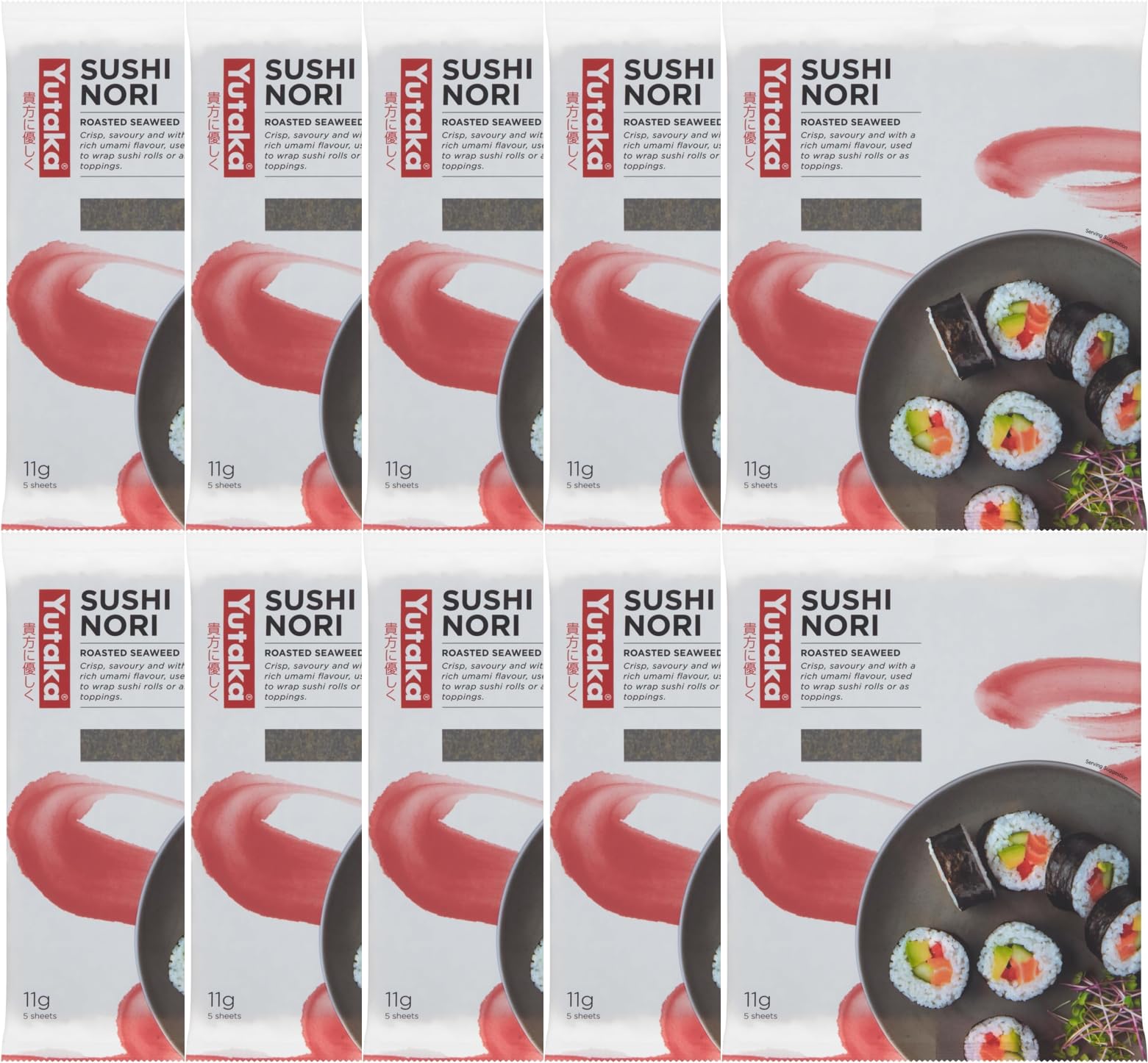 Yutaka - Sushi Nori Roasted Seaweed (Pack of 10, 50 Full Sheets)