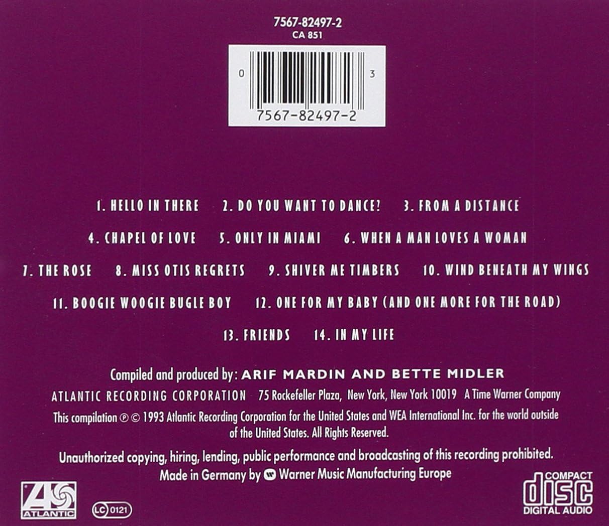 Bette Midler Experience the Divine - Greatest Hits Collection CD