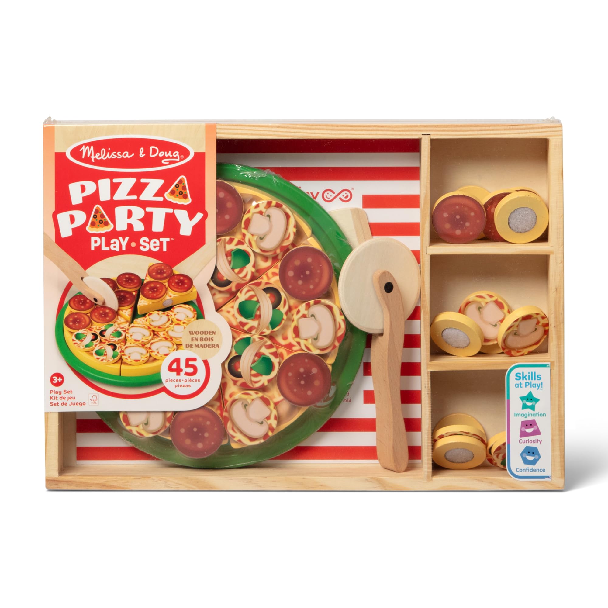 Melissa & Doug Wooden Pizza Set - Sliceable Play Food with 50+ Toppings | Ages 3+ 3