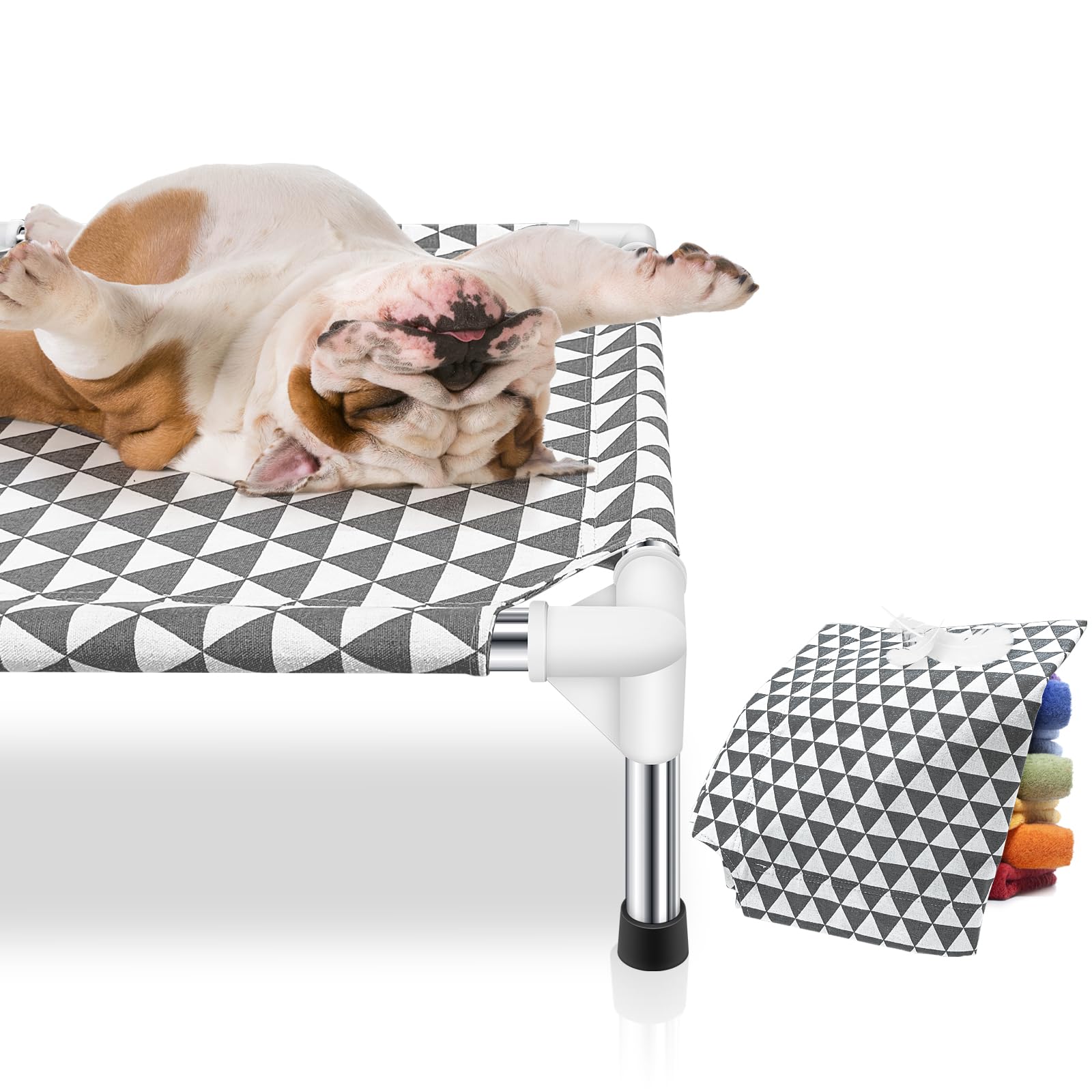 Kuntrust Elevated Outdoor Dog Bed - Breathable Cotton Fabric | Tool-Free Assembly | Grey