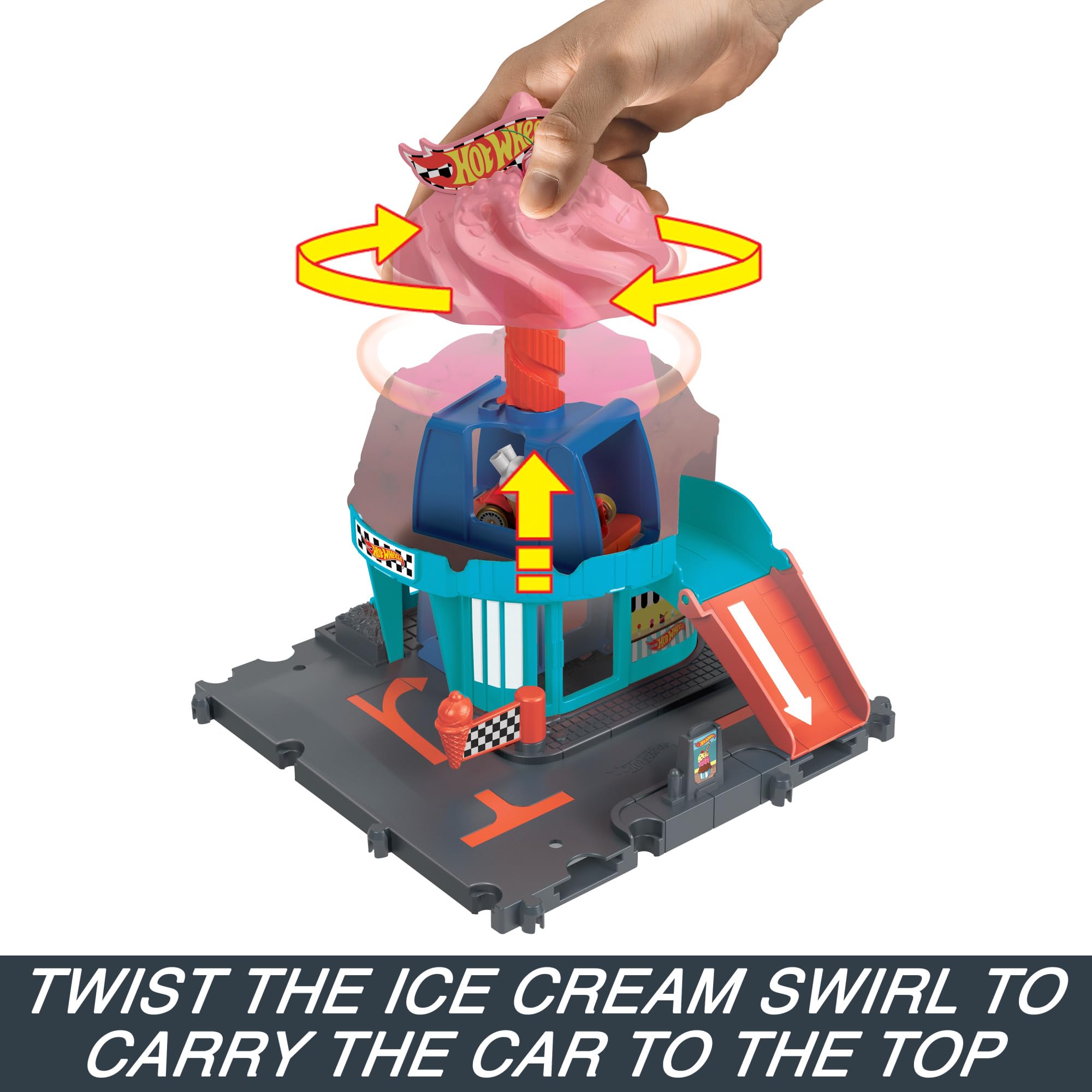 Hot Wheels City Downtown Ice Cream Swirl Playset - Track Set with 1:64 Car, Connects to Other Sets, Inspired by Netflix "Let's Race", HTN77 5