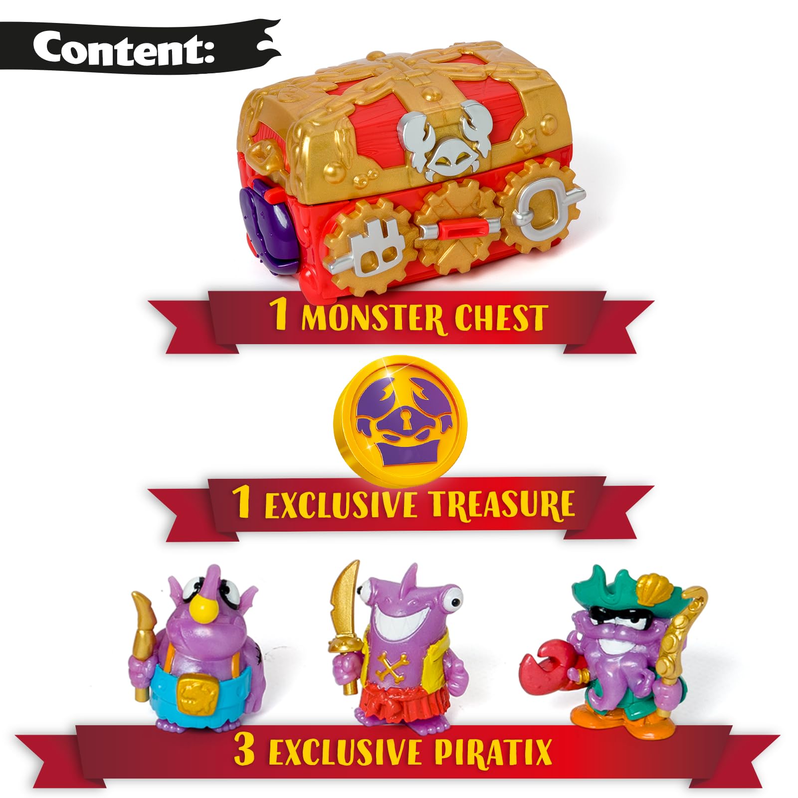 PIRATIX Monster Treasure Chest Playset - Puzzle Adventure with 3 Piratix Figures