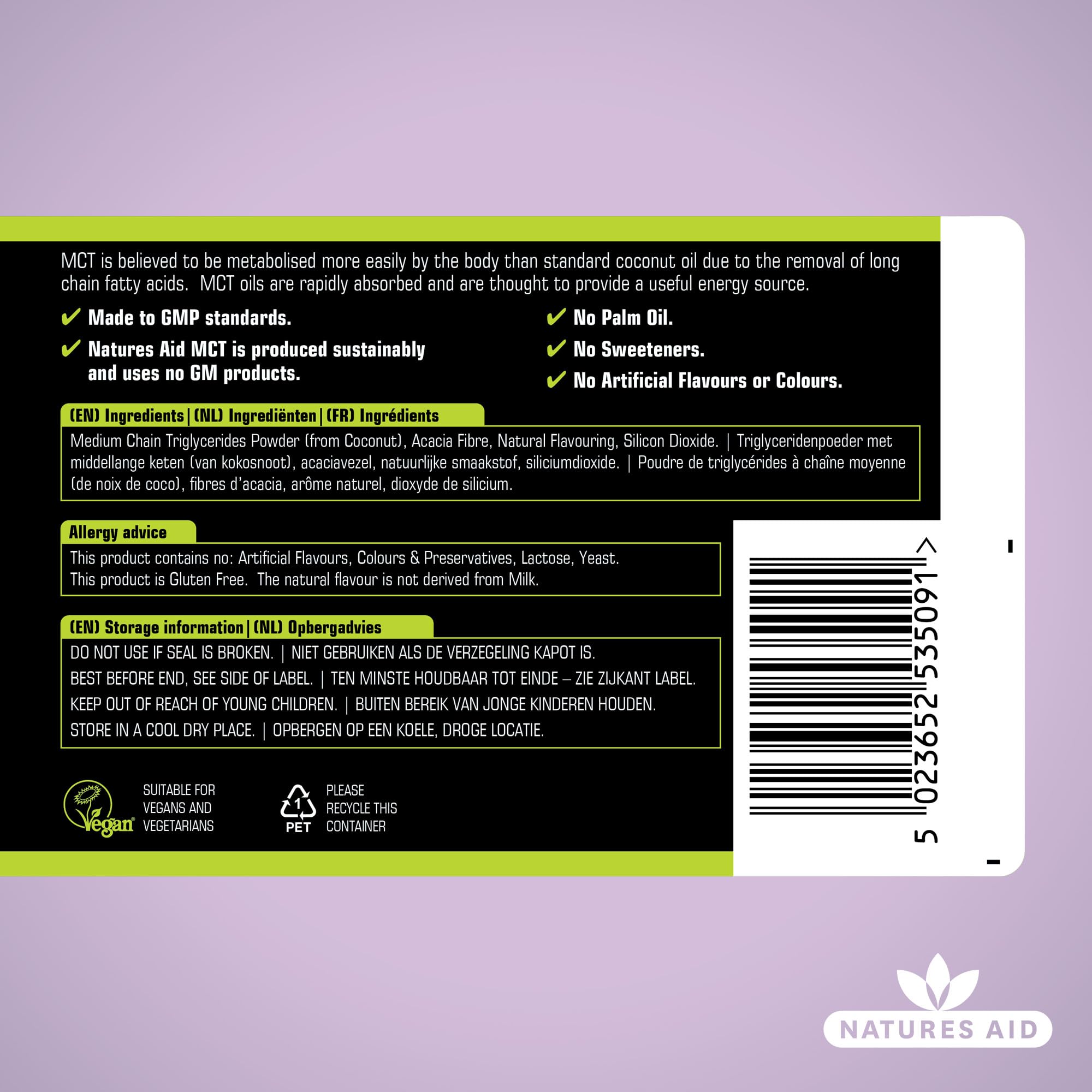 Natures Aid MCT-Öl-Creamer-Pulver – vegan, nachhaltig gewonnen, schnell absorbiert für Energie – 100 % Kokosöl 3