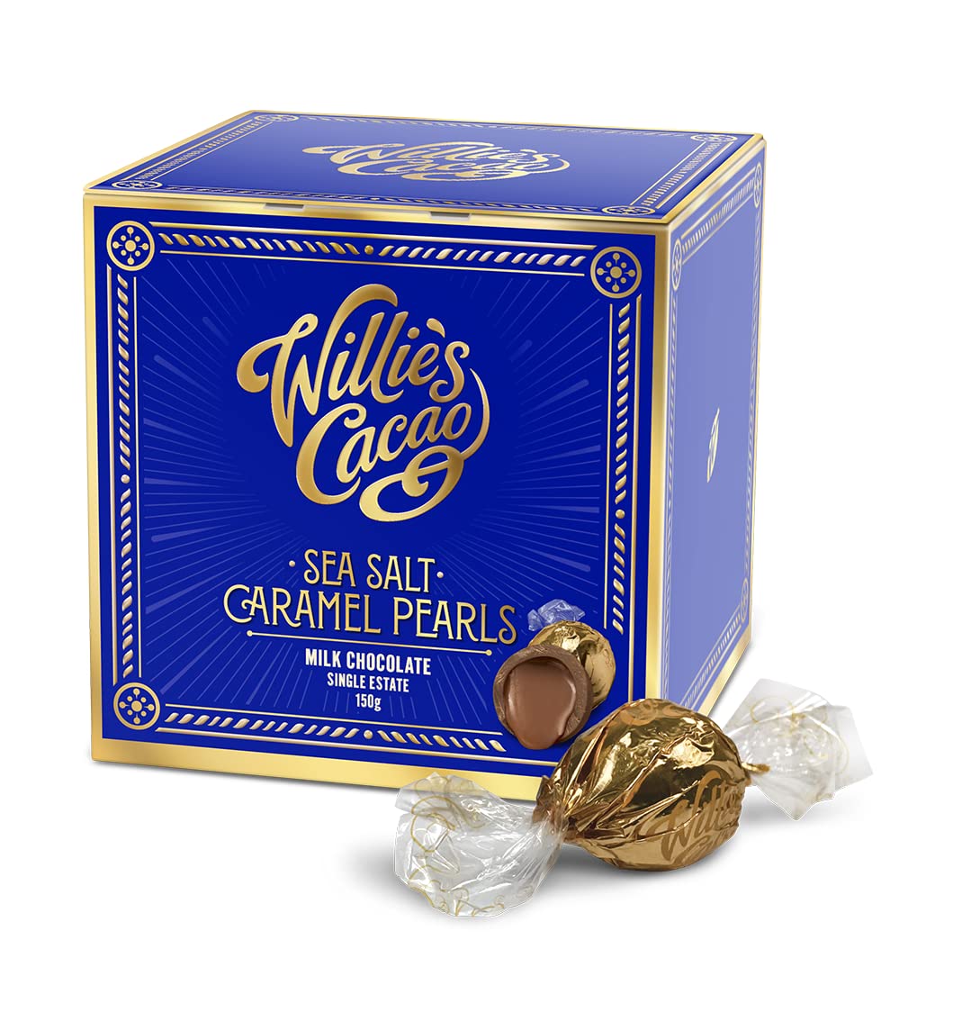 Willie's Cacao - Milk Chocolate Salted Caramel Pearls 150g – Gift Box of 20 Individually Wrapped Artisan Chocolates