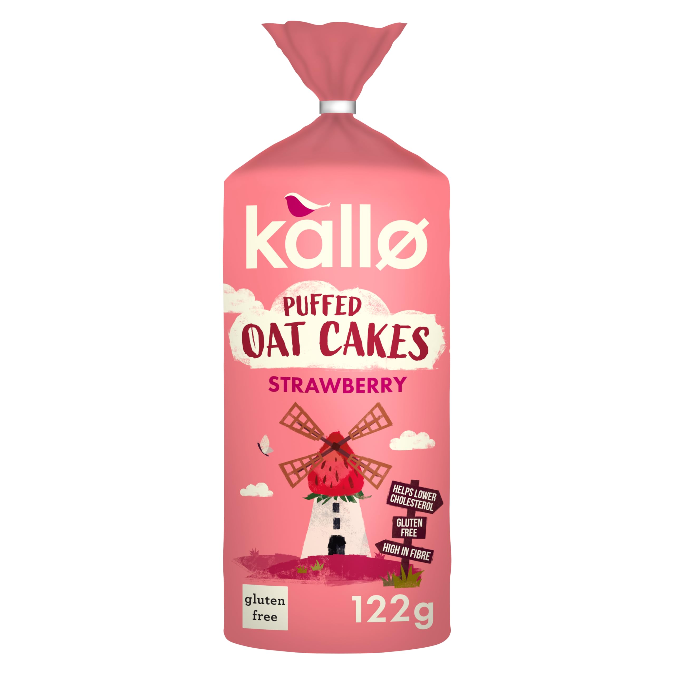 Kallo Strawberry Puffed Oat Cakes - Gluten-Free, High Fibre, Cholesterol Lowering | 122g Pack