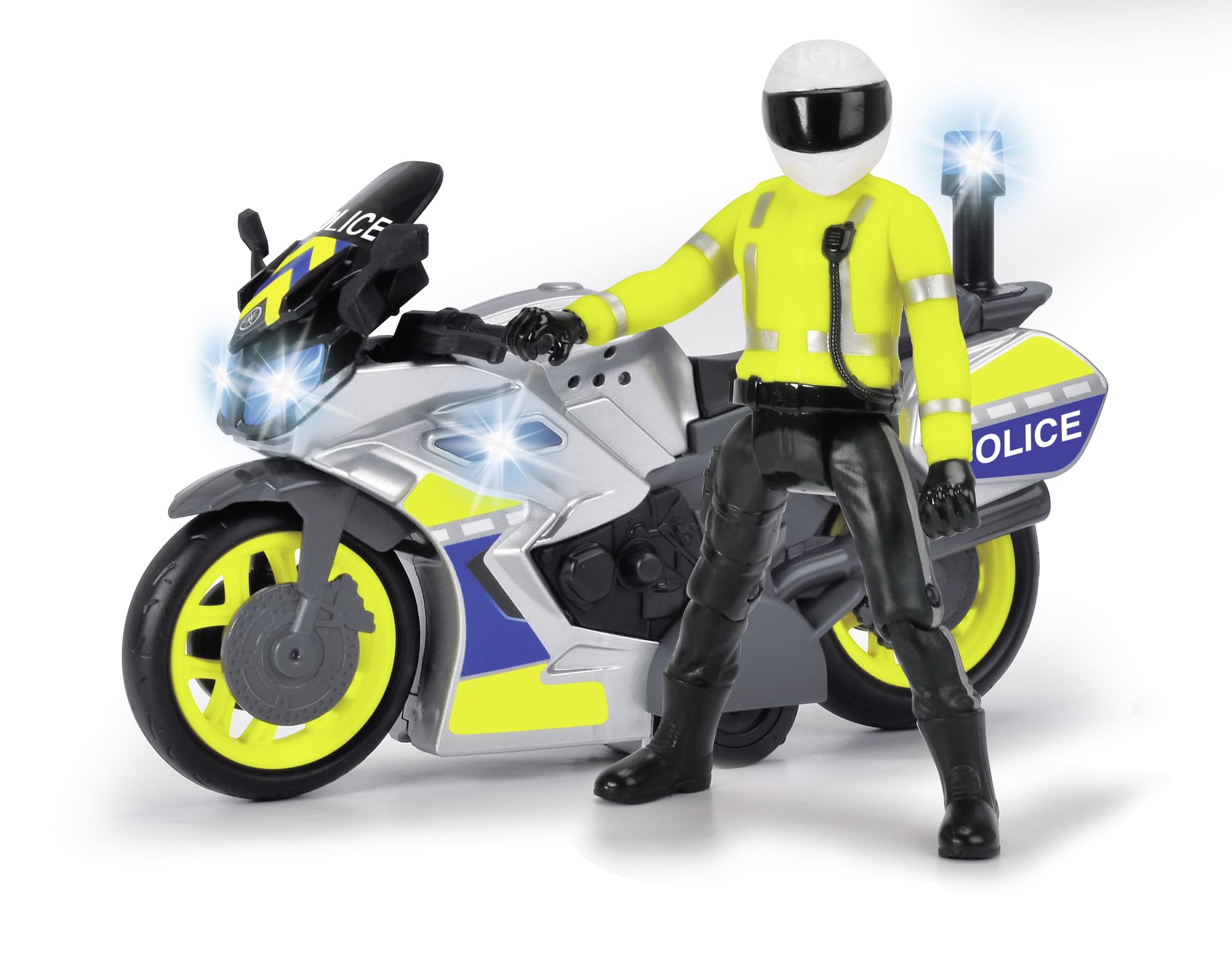 Dickie Toys 203712018 Yamaha Police Motorcycle with Officer Figure - Friction-Powered Ride-On Toy with Lights & Sound for Kids 3+ 4