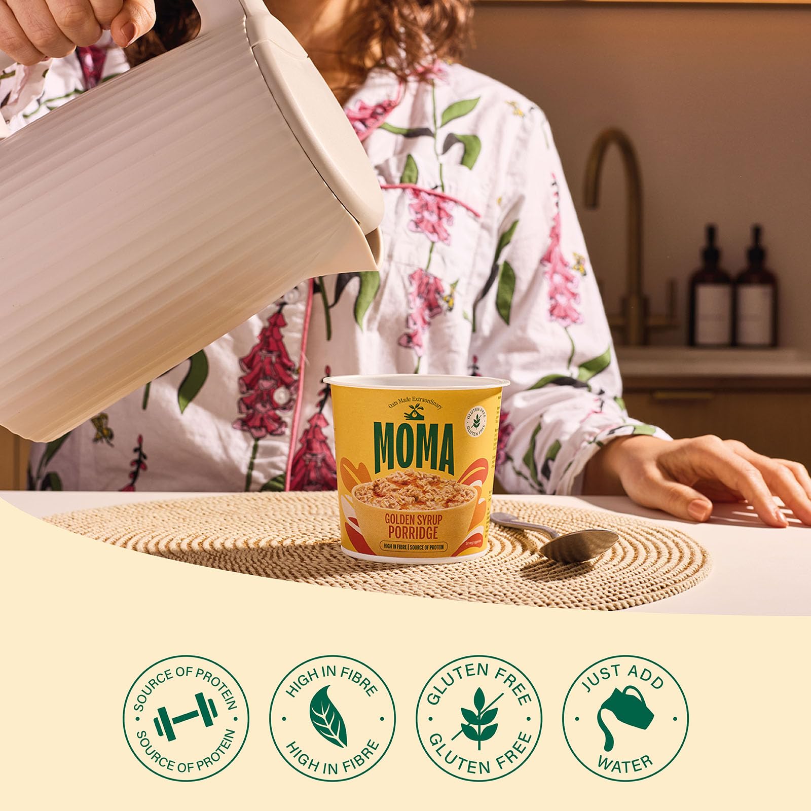 MOMA Instant Porridge-Becher Golden Syrup – 12 x 70 g – Glutenfrei, ballaststoffreich, Proteinquelle 4