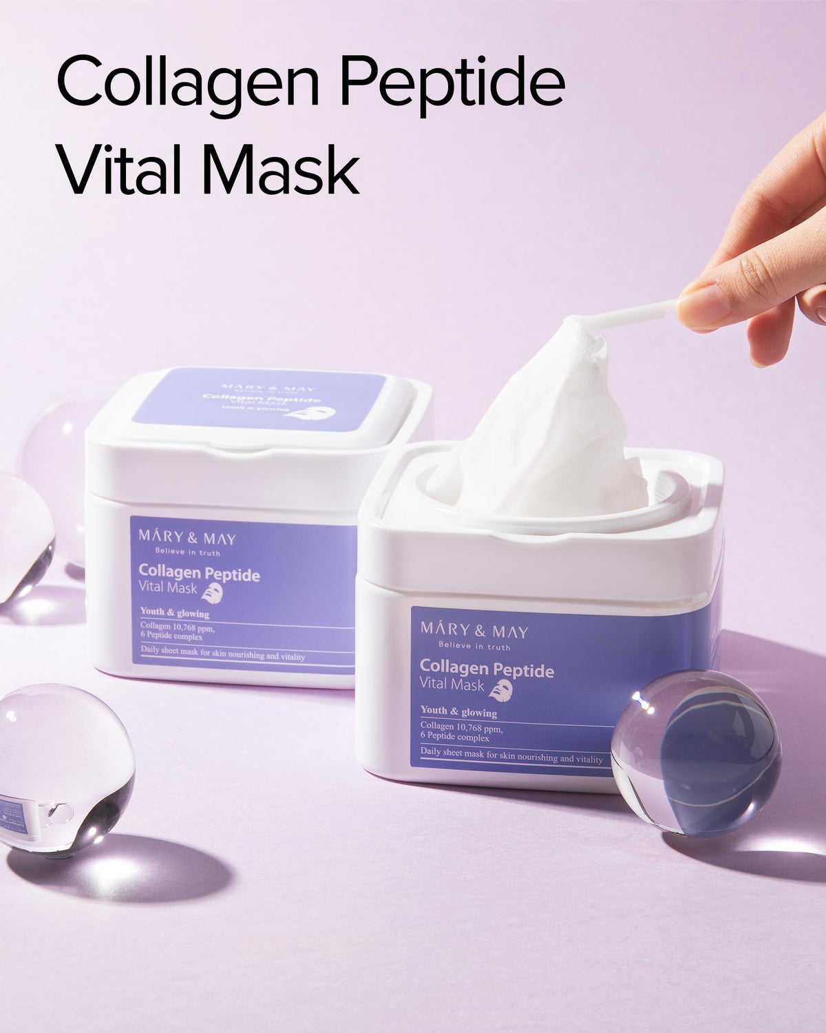 Mary&May Collagen Face Mask - 6 Peptide Anti-Ageing Sheet Mask, 30 Sheets