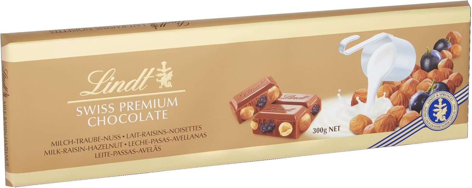 Lindt Swiss Milk Chocolate Hazelnut and Raisin Gold Bar 300g 3