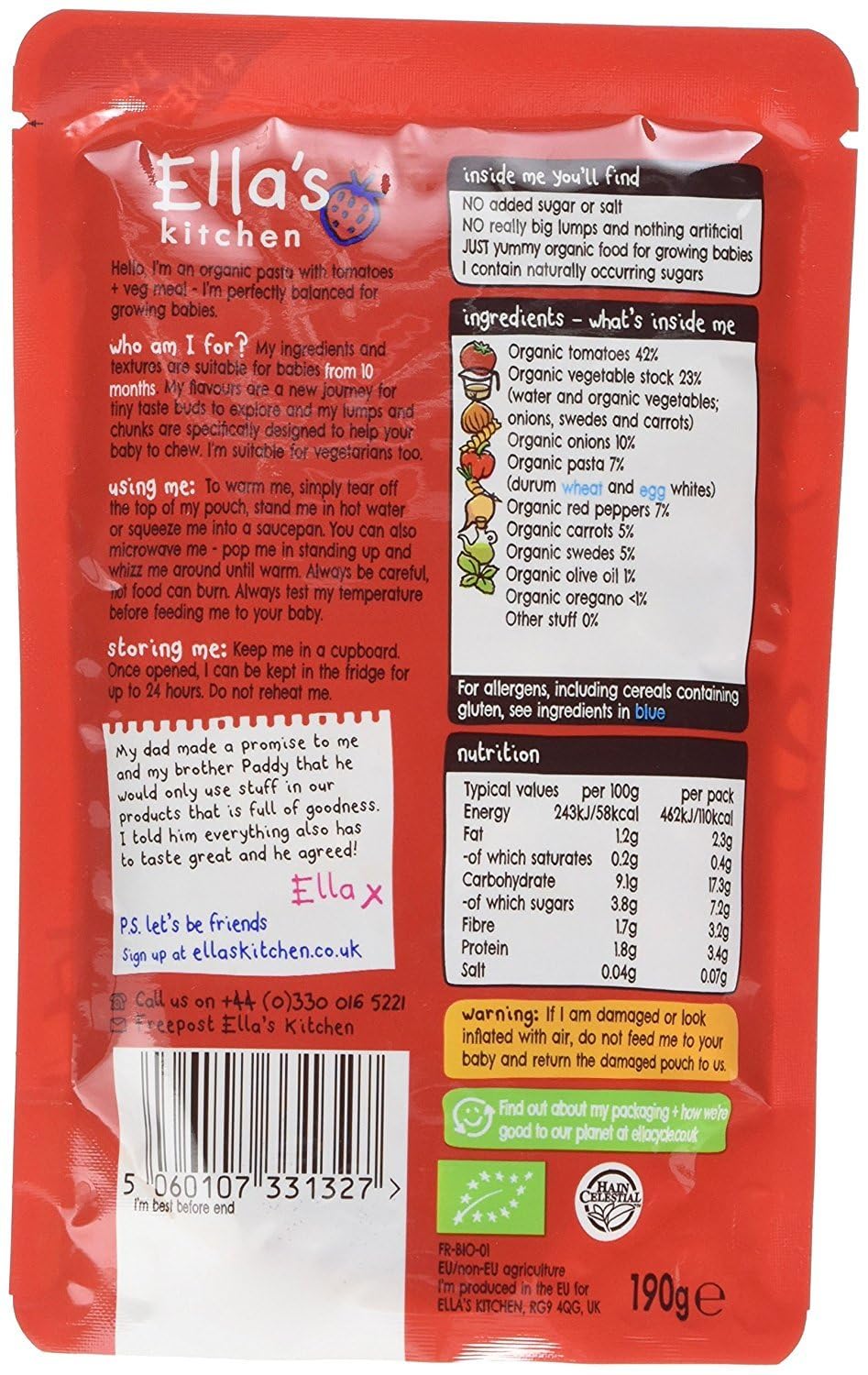 Ella's Kitchen - Organic Tomato & Veg Pasta 190g 6