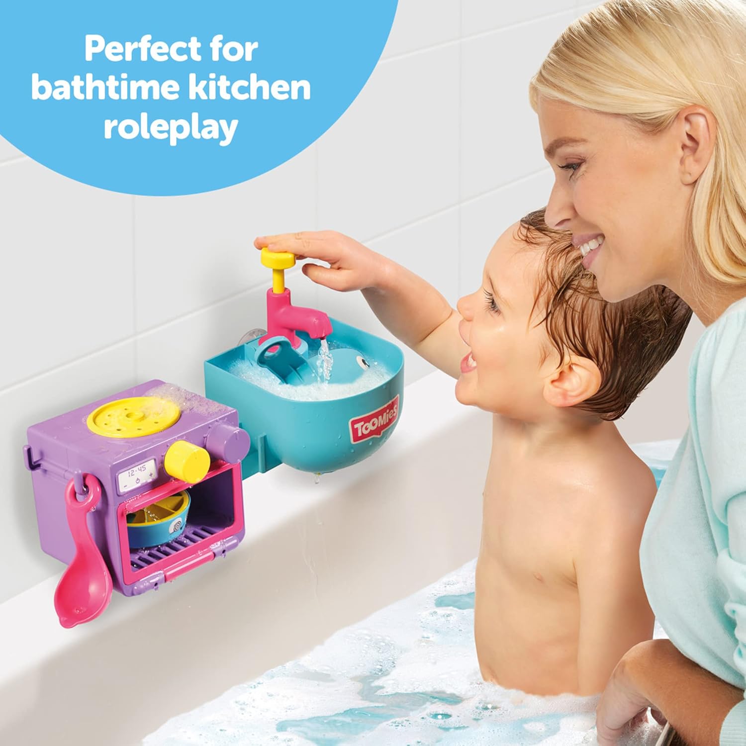 Toomies Bubble & Bake Bathtime Kitchen - 2 in 1 Bubble Making & Pretend Play Set for Toddlers 18M+