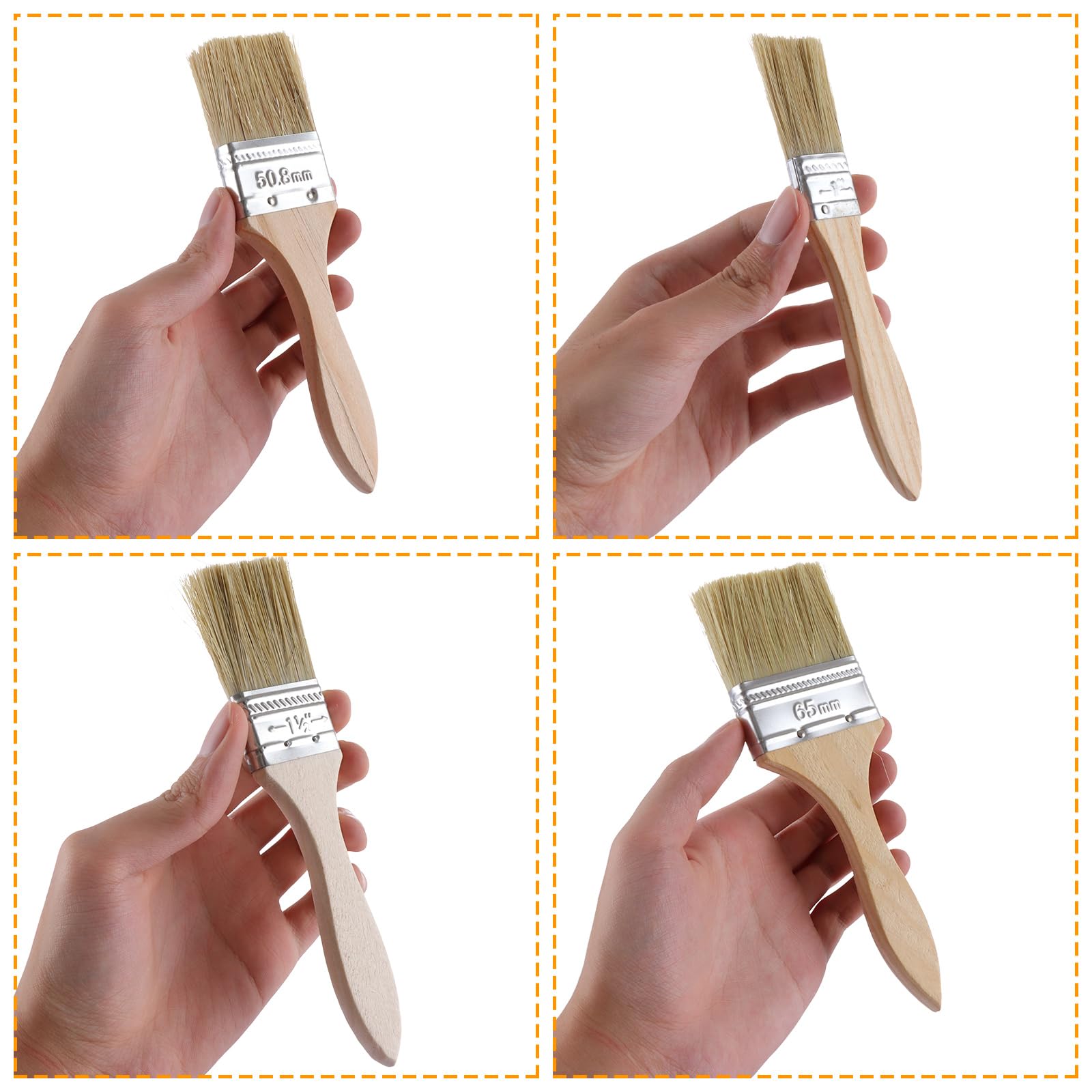 ASelected 20 Pcs Wooden Chip Paint Brushes - 4 Assorted Sizes (1" to 2.5") | Smooth Handles | Durable Bristles 3